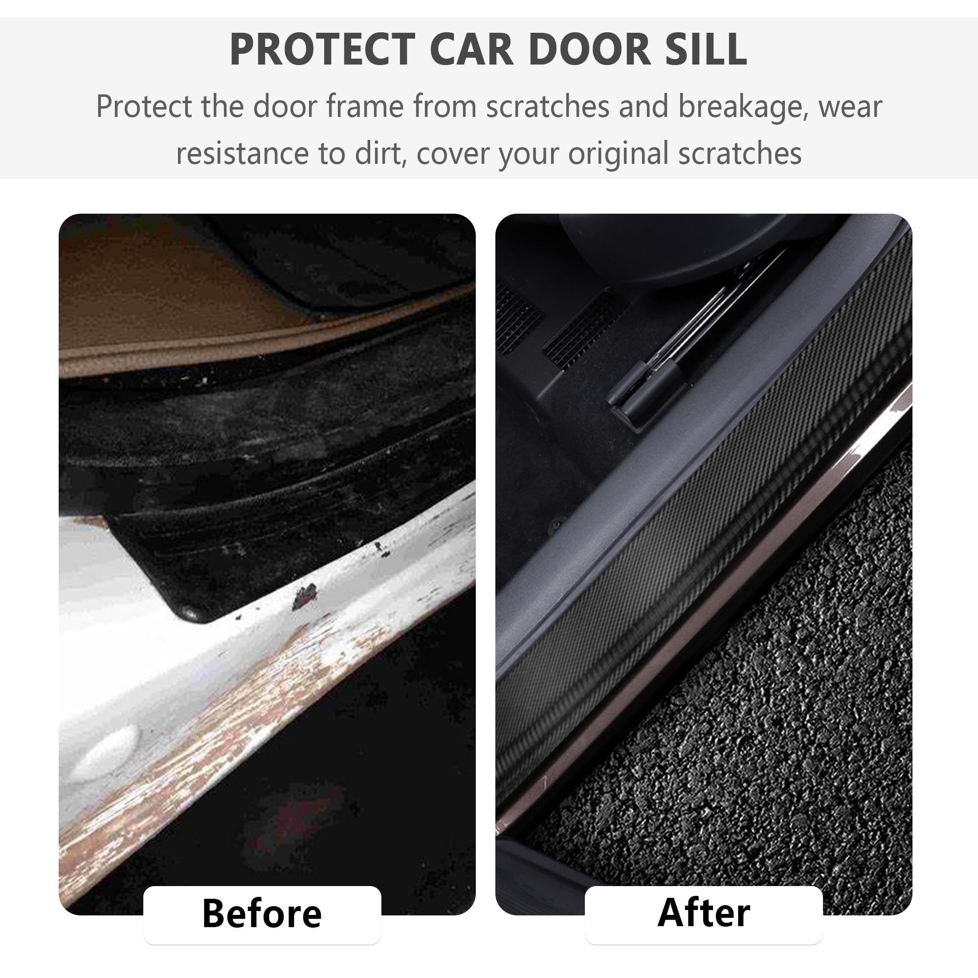 4PCS Car Door Sill Protector with Scraper,Carbon Fiber Car Door Protector Edge Guards for Front Rear Door Sills,Universal Anti-S