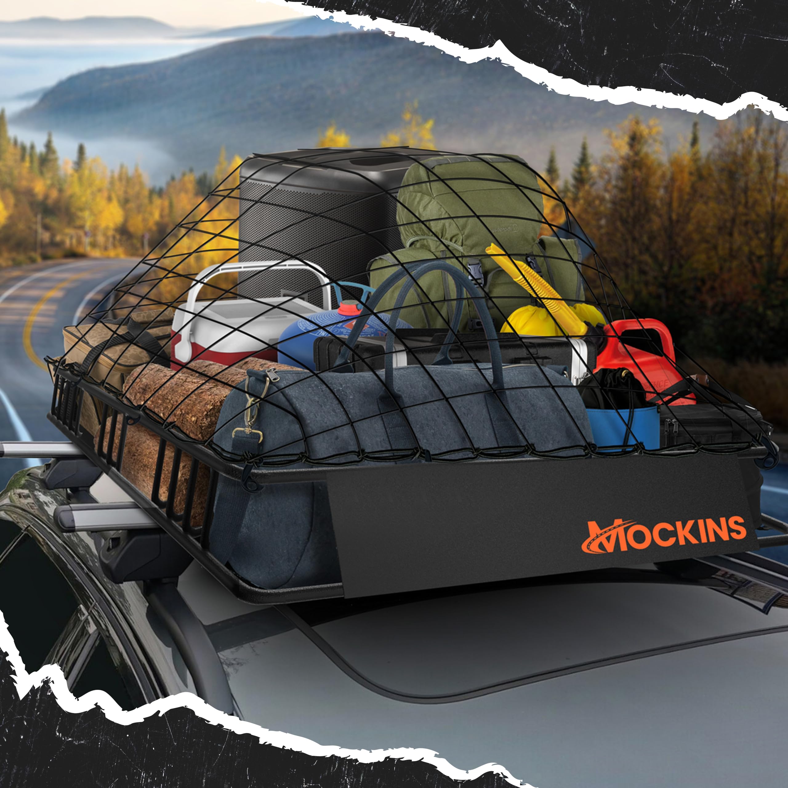Mockins 84'X39'X6' Adjustable Car Roof Rack Basket |250Lb Capacity Waterproof Car Roof Cargo Carrier Heavy Duty Luggage Rack For Car Rooftop | Universal Roof Rack Cargo Carrier W/Net & Ratchet Straps