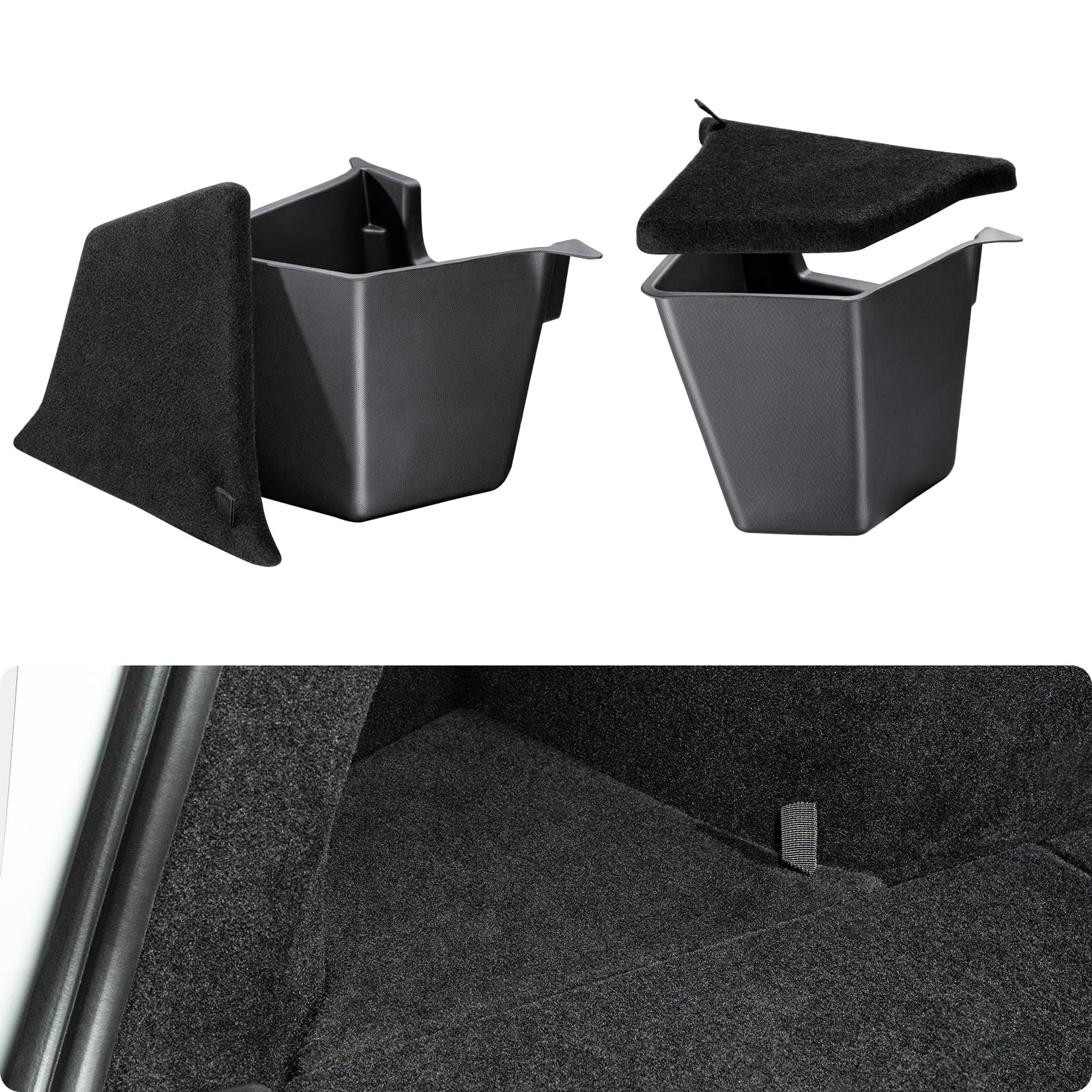 Basenor 2025 2026 Tesla Model Y Trunk Storage Bins, Trunk Organizer With Carpeted Lid, Rear Trunk Side Storage Box For Model Y R