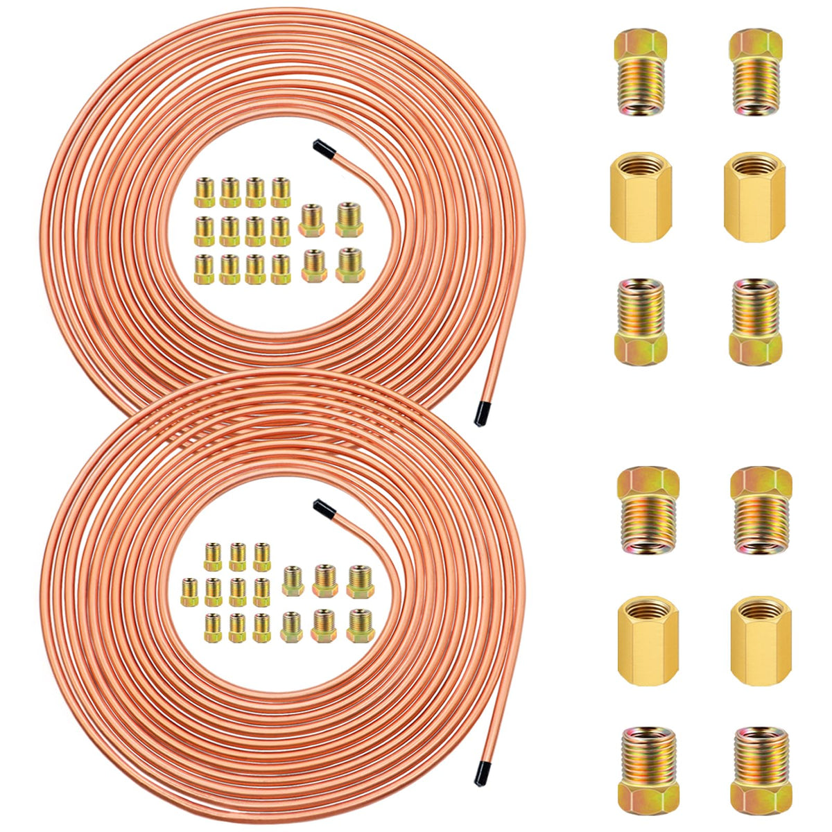 smseace 2Sets 25Ft. 3/16 Inch+1/4 Inch Brake Line Tubing Kit with Brake Line Fittings(Includes 16pcs 3/16Inch &16pcs 1/4Inch Fit