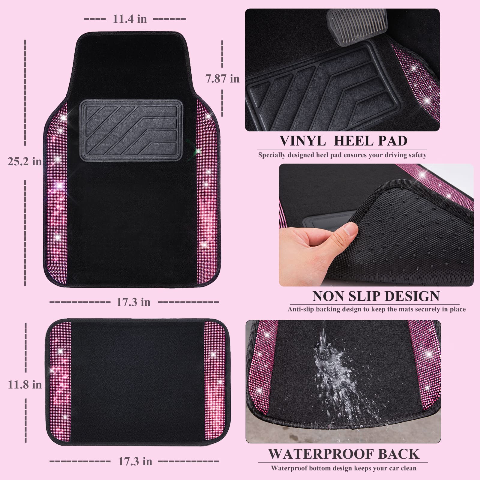 Car Pass Bling Rhinestone Diamonds Car Seat Covers Leather Shining Diamond Car Floor Mats Carpet With Anti-Slip Nibs Bling Car A