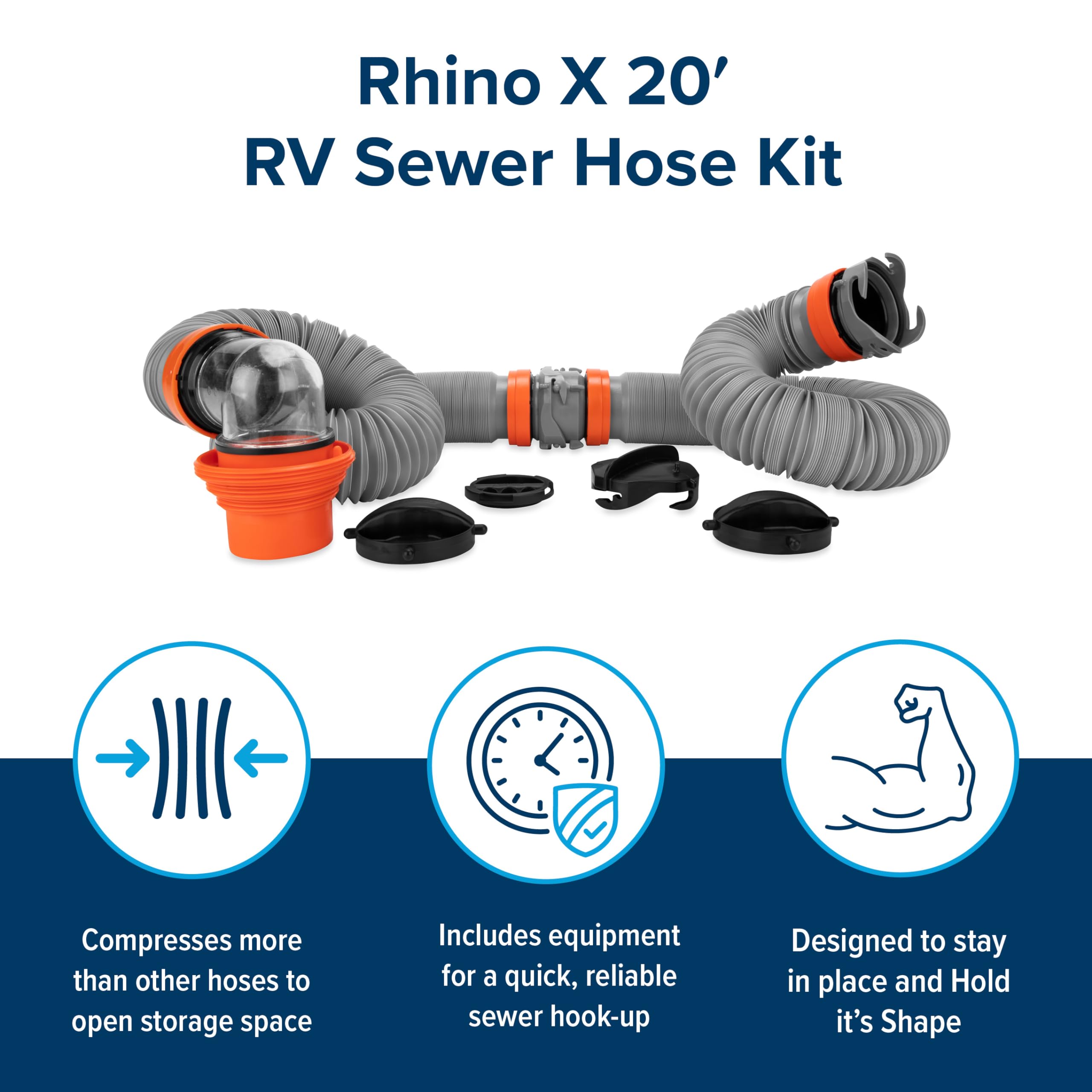Camco Rhino X 20-Ft Camper/RV Sewer Hose Kit - (2) 10-Ft Heavy Duty RV Septic Hoses - Designed to Hold Shape & Stay in-Place - I