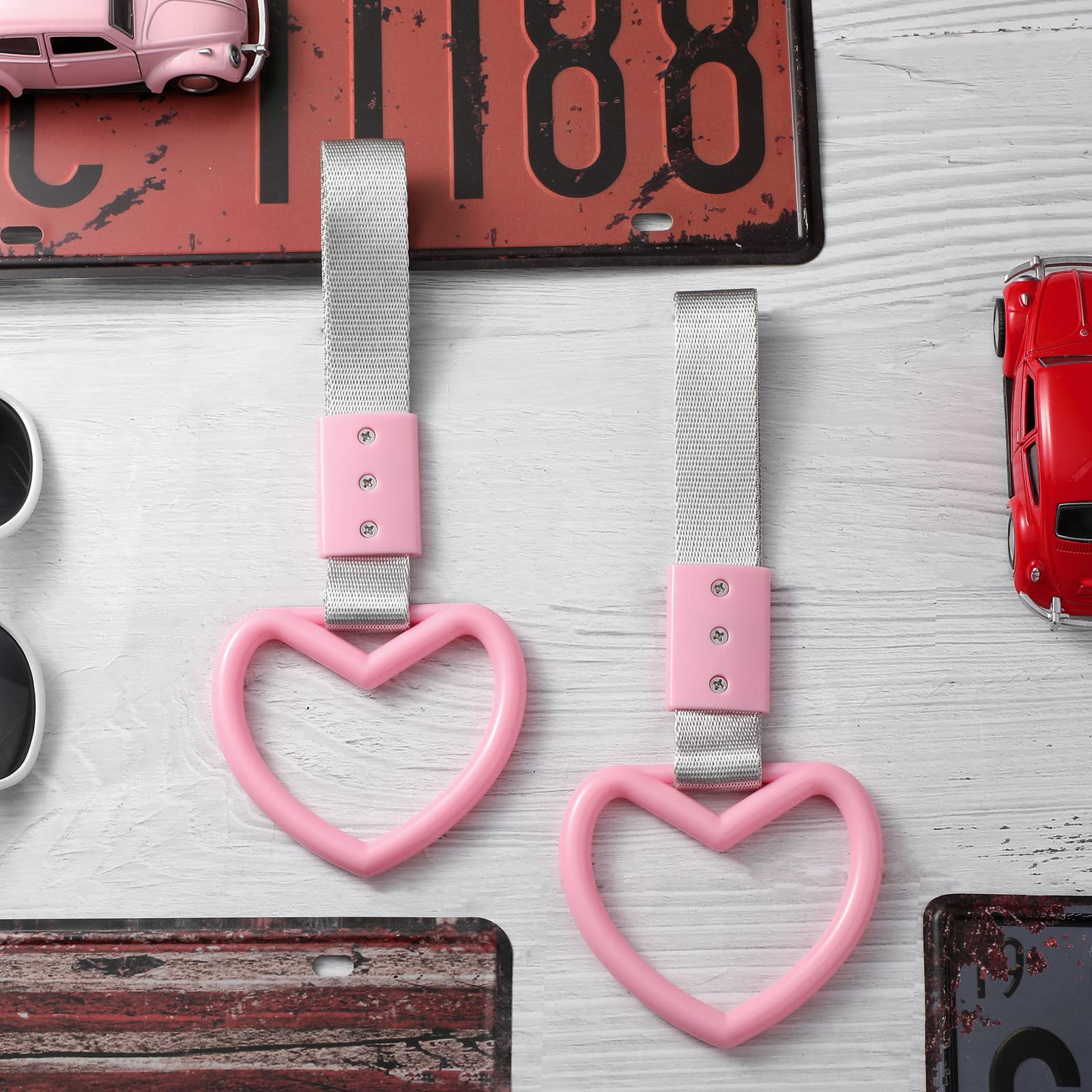 2 Pieces Rings Heart Shaped Car Handle Straps Drift Charm Rear Bumper Warning Ring Decor Subway Bus Broken Heart Handle for Car