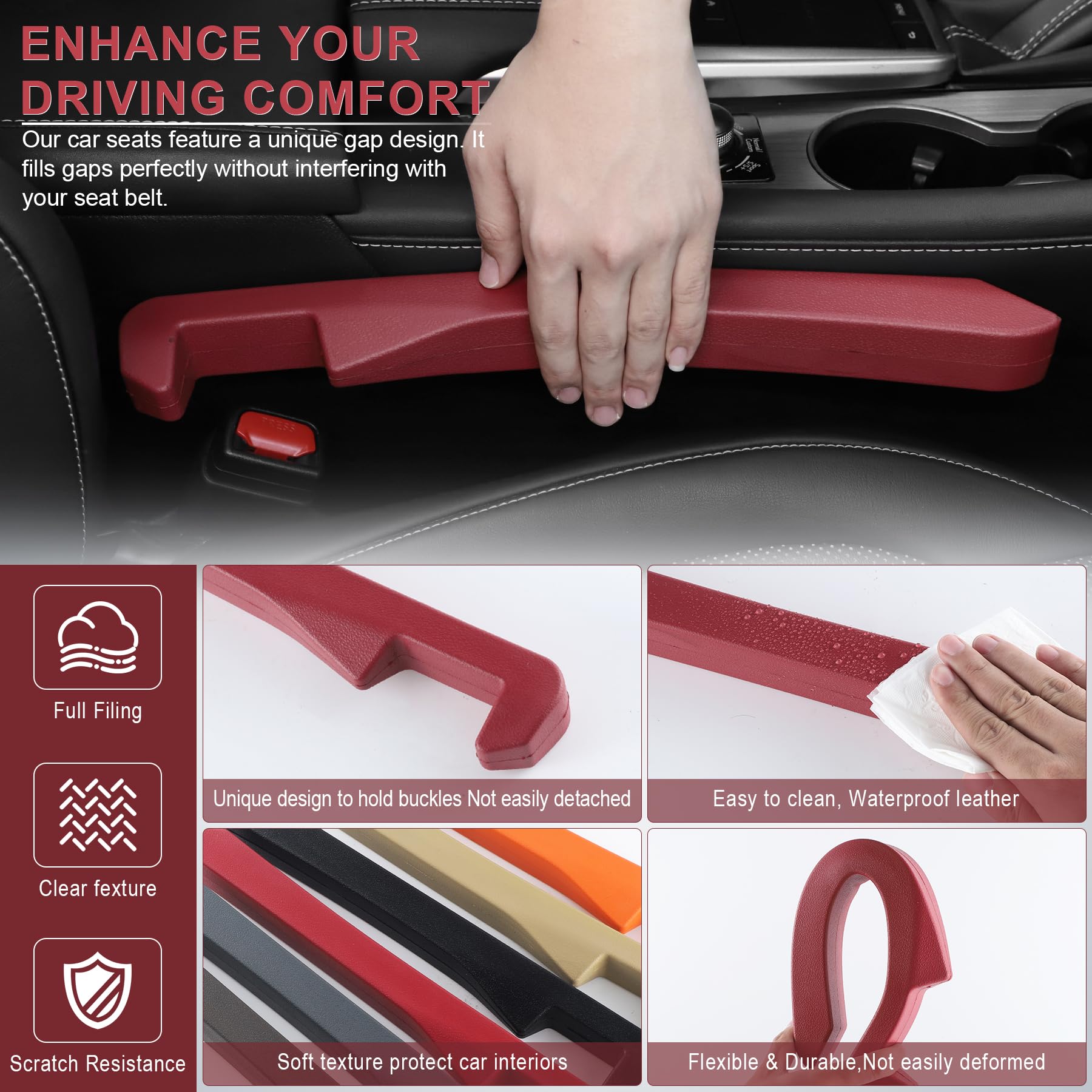 UREHEPO 2pcs Elastic Car Seat Gap Filler Organizer, Universal Interior Car Accessories to Stop Things from Dropping and Add Styl