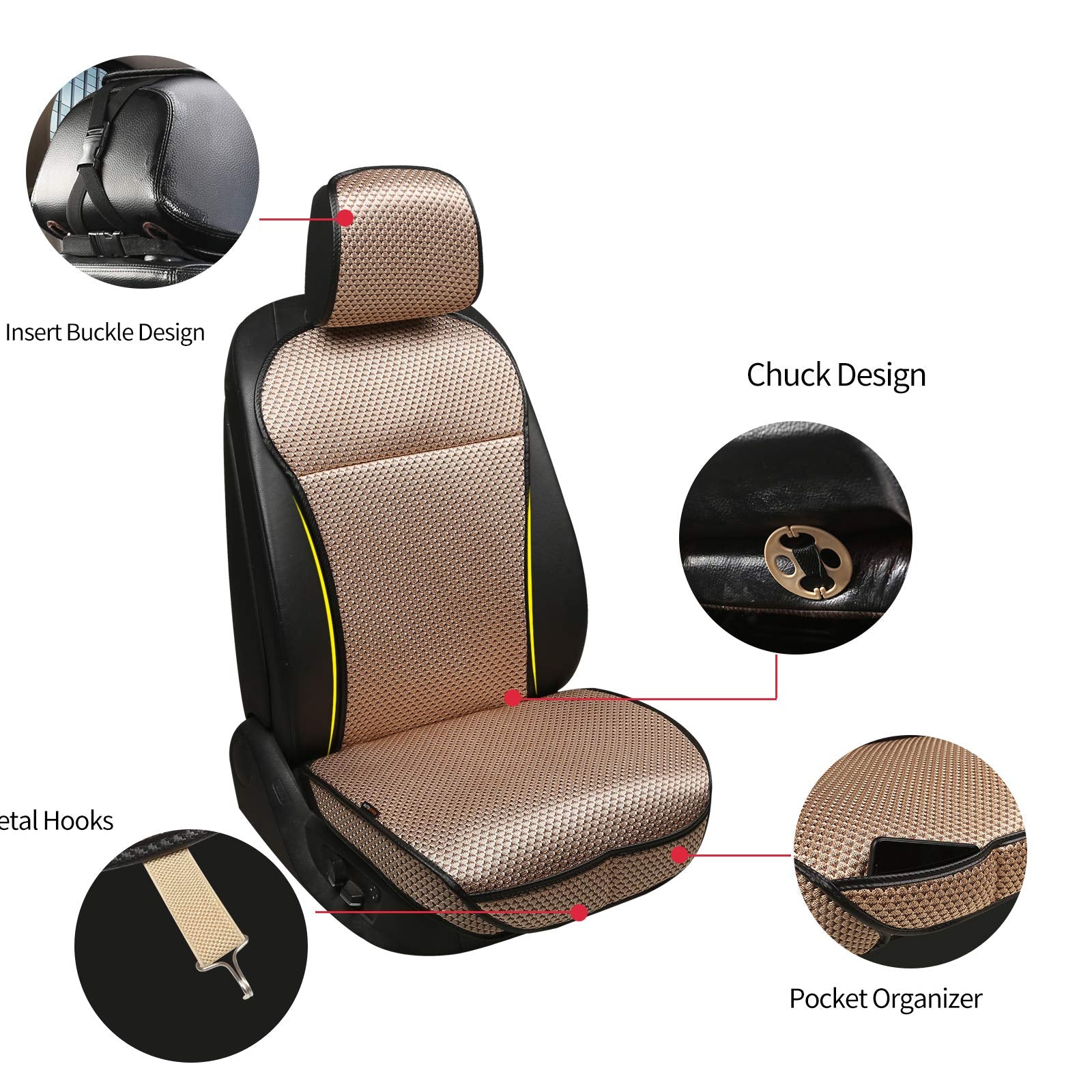 Auto Newer Luxury Breathable Car Seat Cover Fit Four Seasons, Universal Front Of Car Seat Cushions, Bottom Seat Covers Of Full Wrapped Edge,Universal Fit For 95% Cars,Suv,Pickup(Beige,1Pcs)