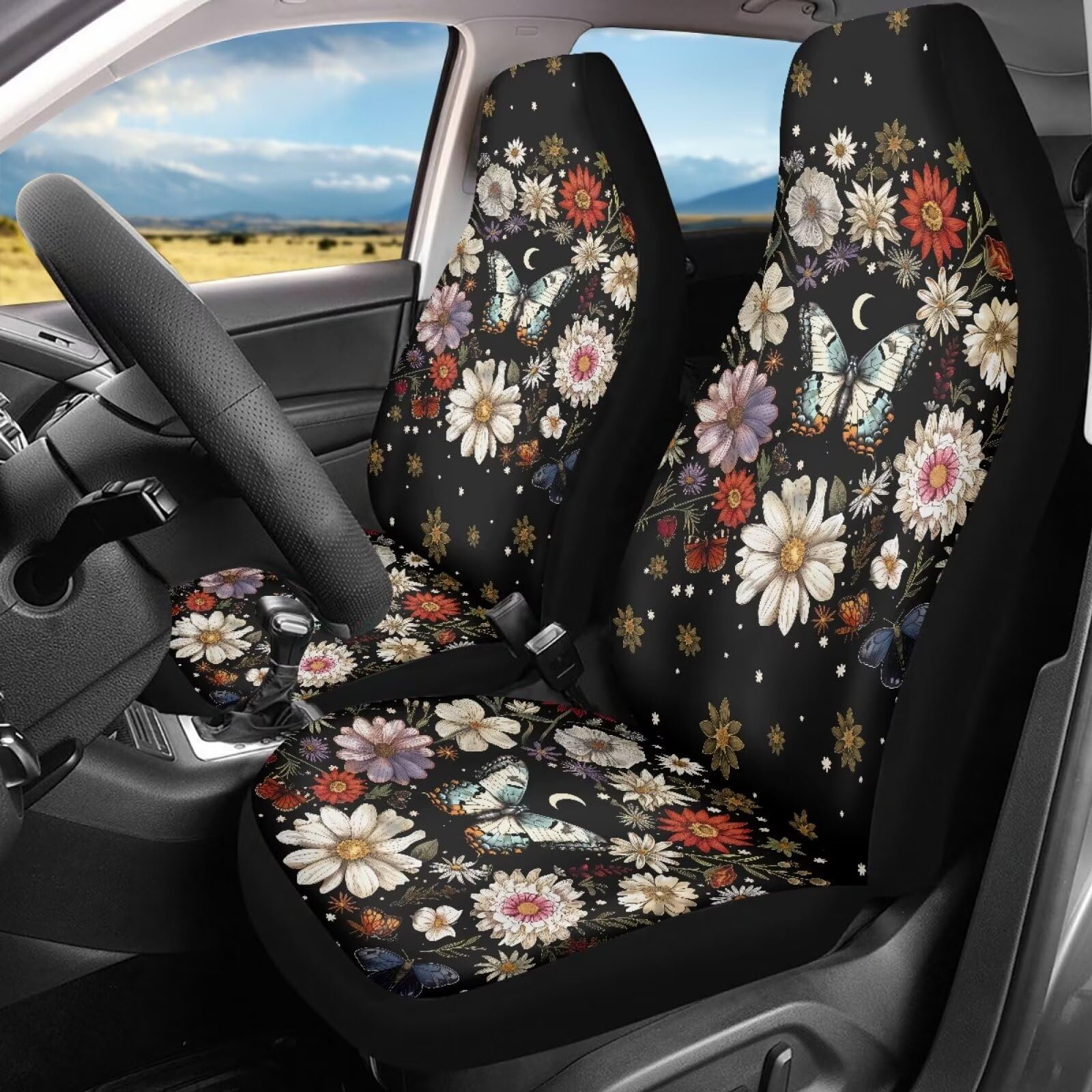 Bigcarjob Art Butterfly Car Seat Cover Full Set Auto Front Seat Protectors Vehicle Bucket Seat Pad,Butterfly Car Interior Access