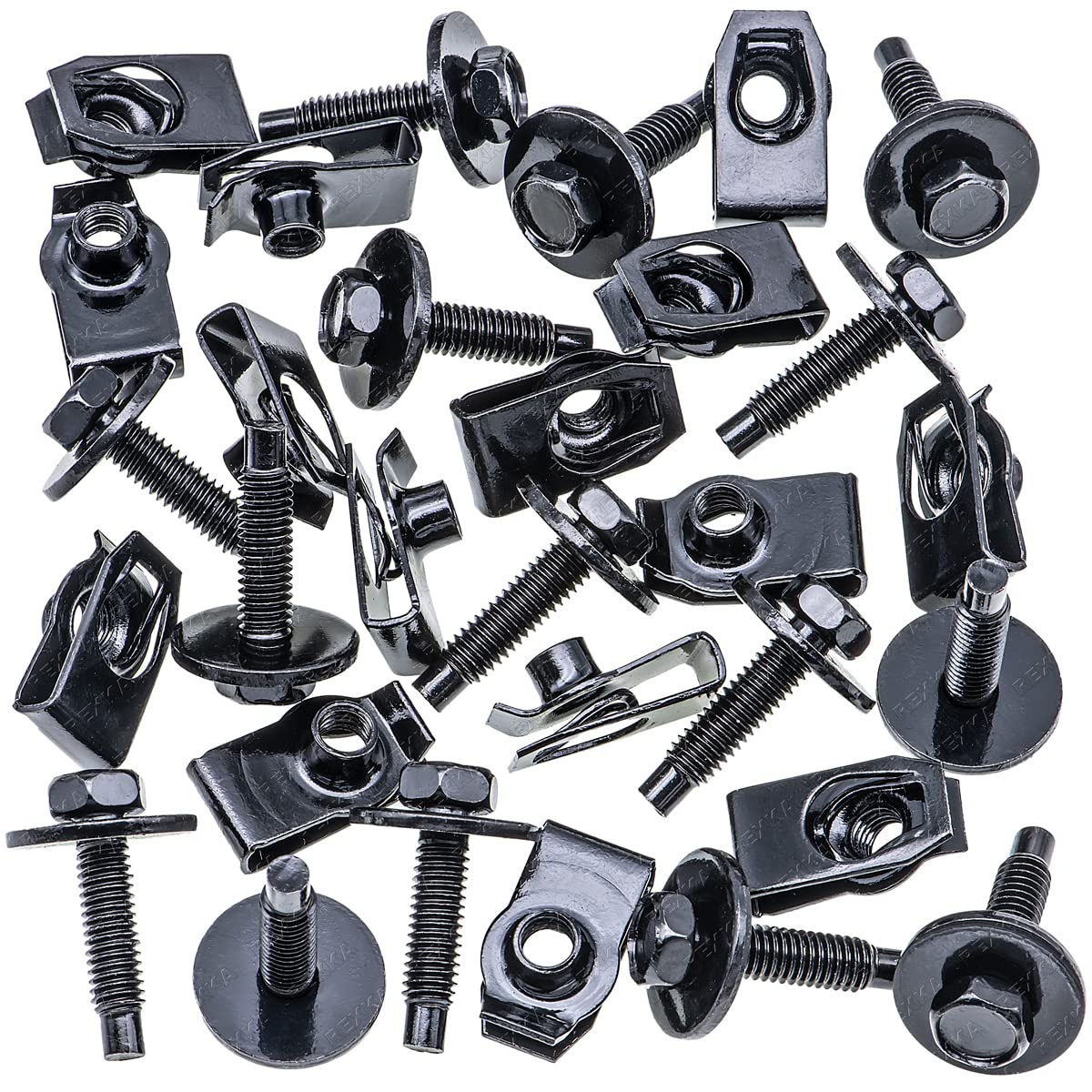 Rexka 15 Sets M6-1.0 Extruded U Nuts & Hex Head SEMS Body Bolts Kits for GM Ford Chevy Chrysler Jeep Dodge - Multipurpose - Bump