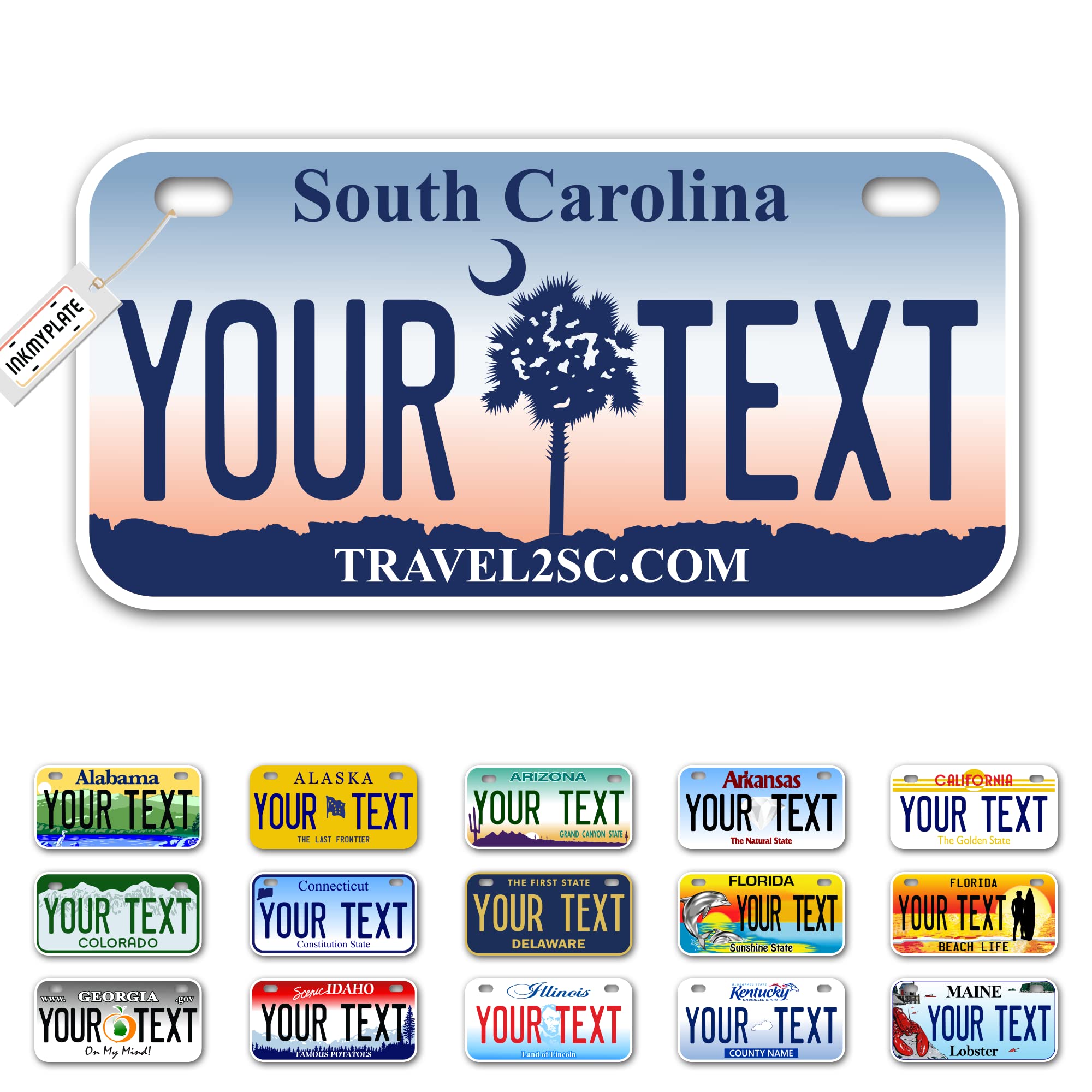 Inkmyplate Personalized South Carolina Moon Small License Plate | Bike 6X3 Inch | Select From All 50 States | 3 Sizes | Custom License Plates For Kids Bicycles | Power Wheels | Usa Thick .040 Aluminum