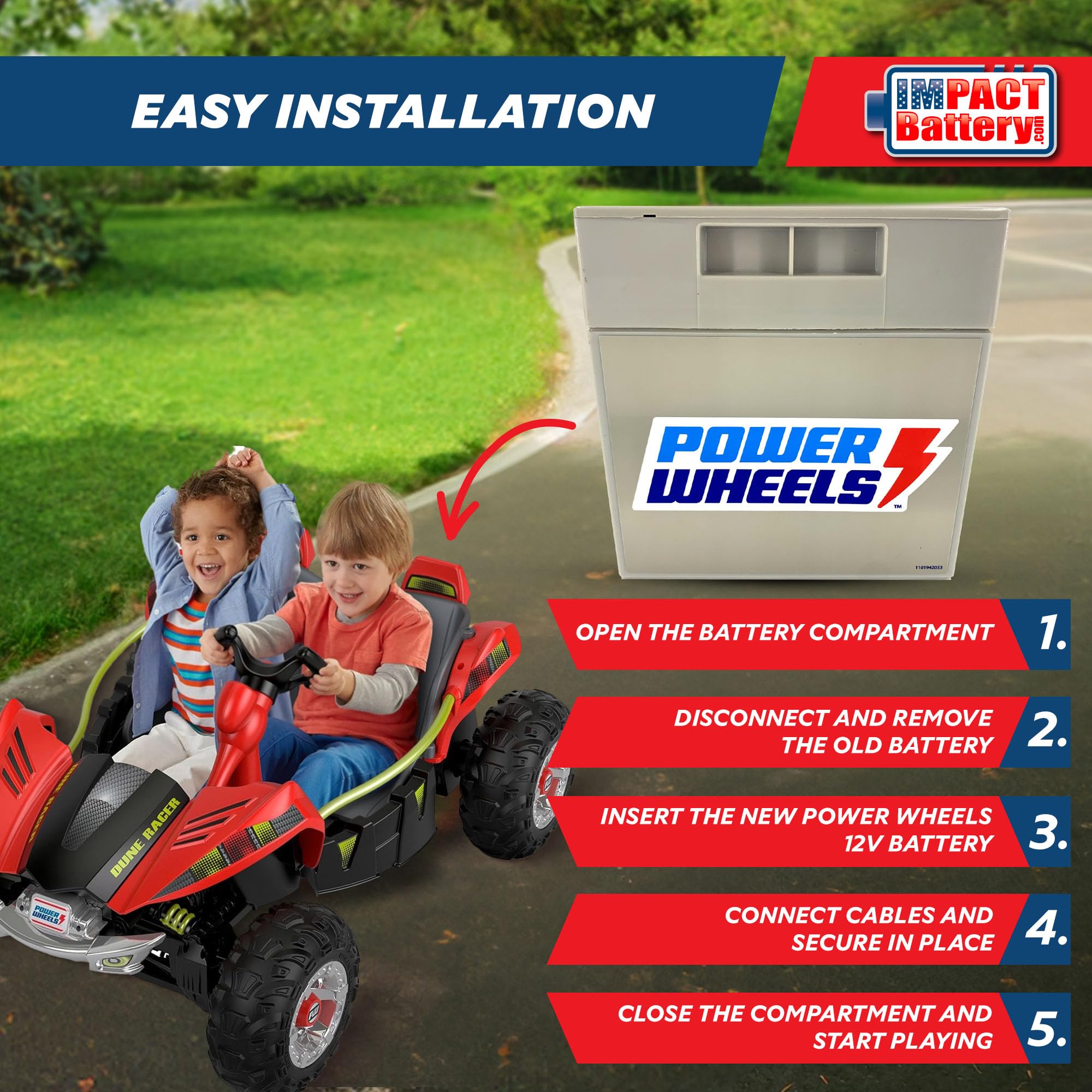 Impact Battery - 12-Volt Battery | Fits 12V Power Wheels Battery | Replacement Part 1001175653 00801-0638 00801-1869 | All Gray