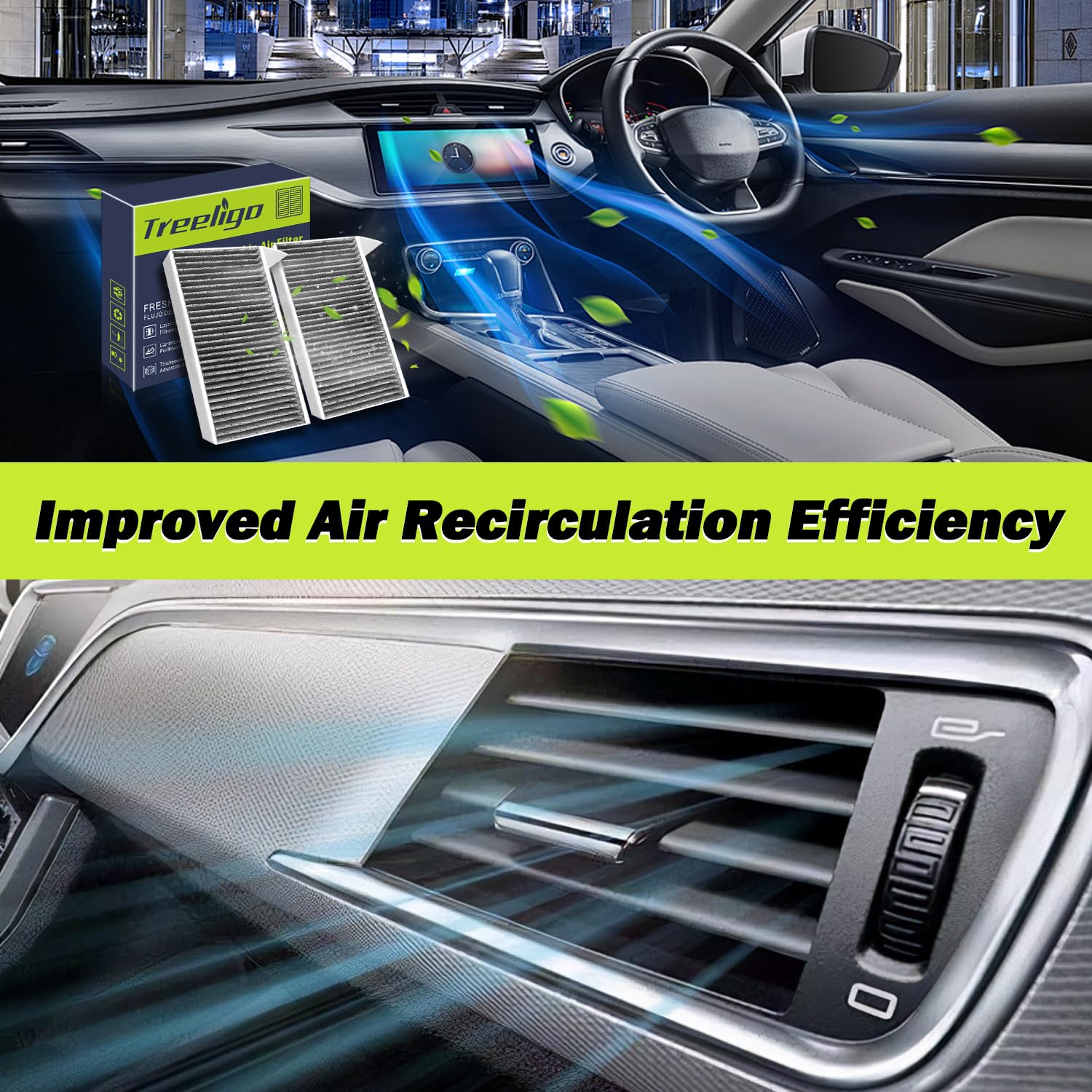 Treeligo Cabin Air Filter Compatible With Tesla Model 3 (2017-2024),For Tesla Model Y (2020-2024), Hepa Air Filter Replacement K