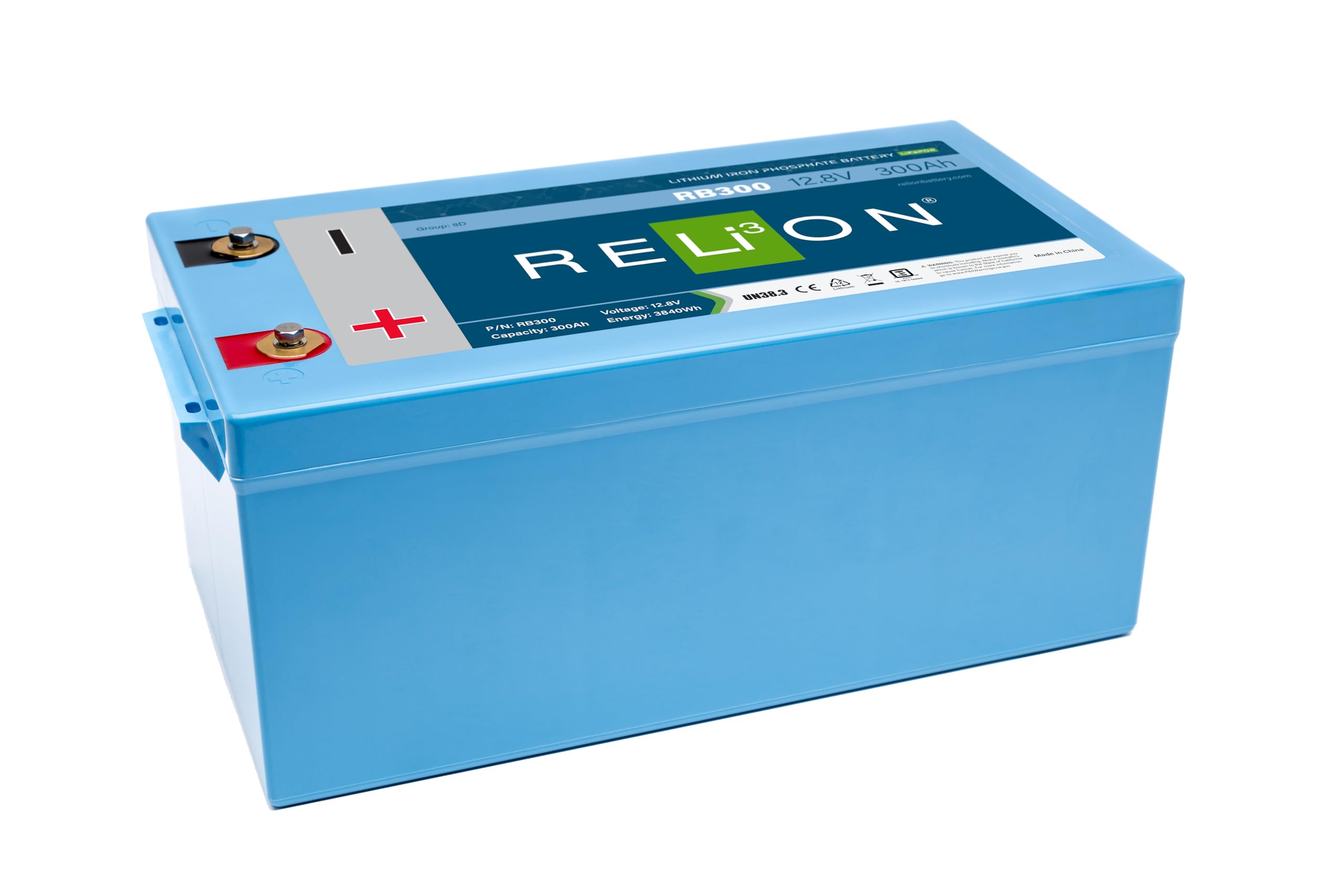 Relion Rb300 | 12V 300Ah | Lifepo4 Lithium-Ion Battery | Group 8D | 3500~5000 Cycles | Waterproof (Ip67 Rating) | 10 Year Warranty | Perfect For Marine, Sailing, Rv, Off Grid Etc.