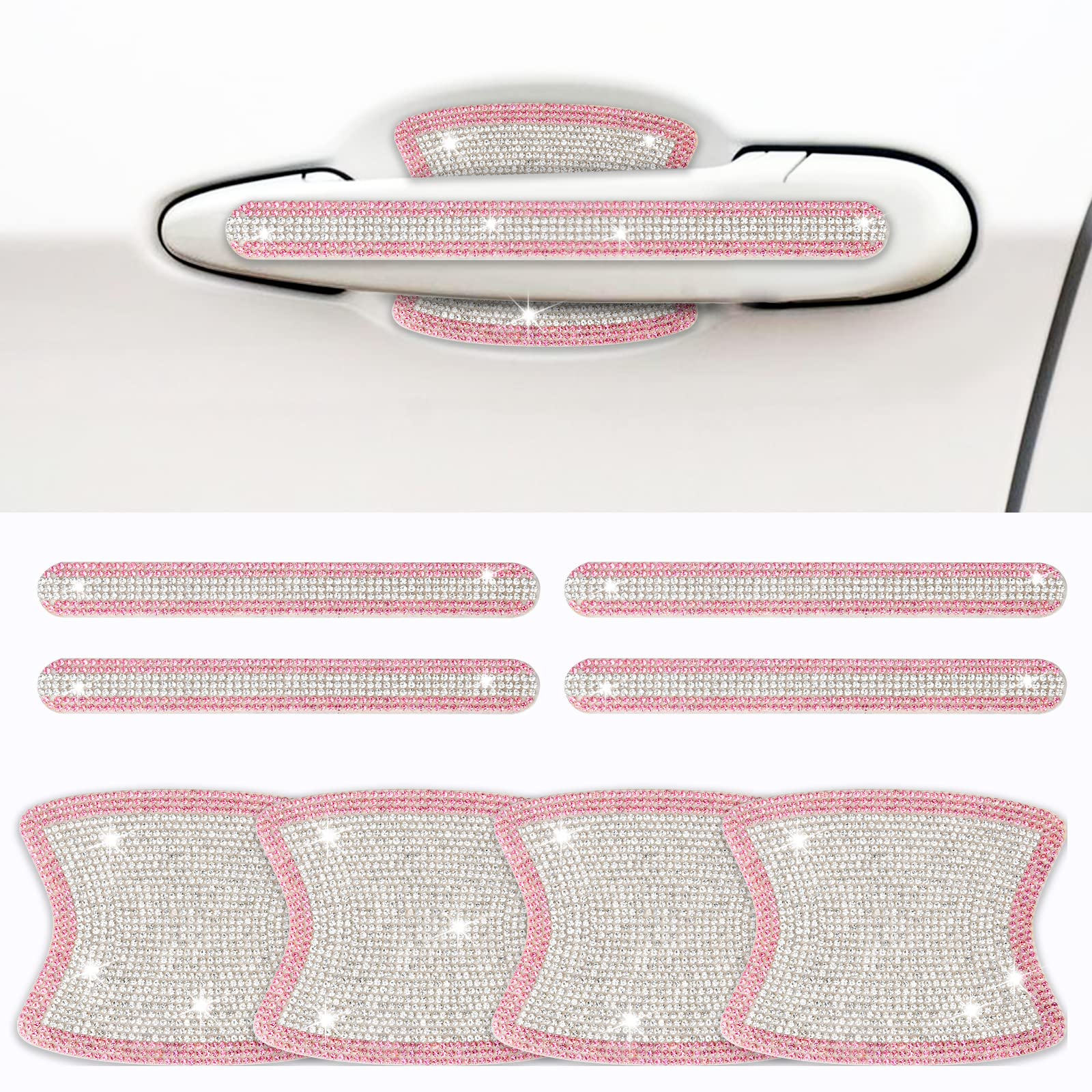 Insauto Bling Car Accessories For Women, Bling Car Handle Protector, 8Pcs Rhinestone Car Door Handle Bowl Decoration(Pink)