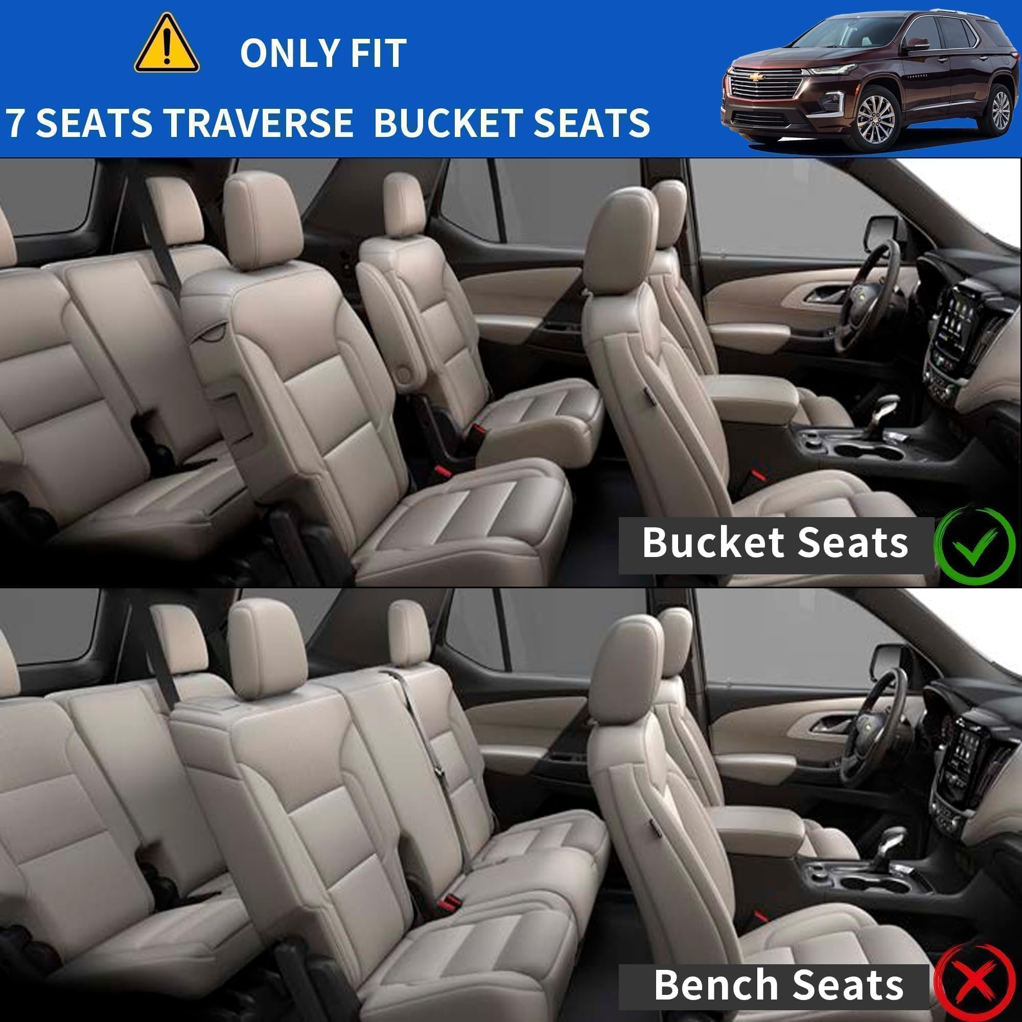 Oedro Floor Mats Fit For 2018-2025 Chevrolet Traverse 7 Seats With 2Nd Row Bucket Seats, Custom Fit All Weather Floor Mats Liner