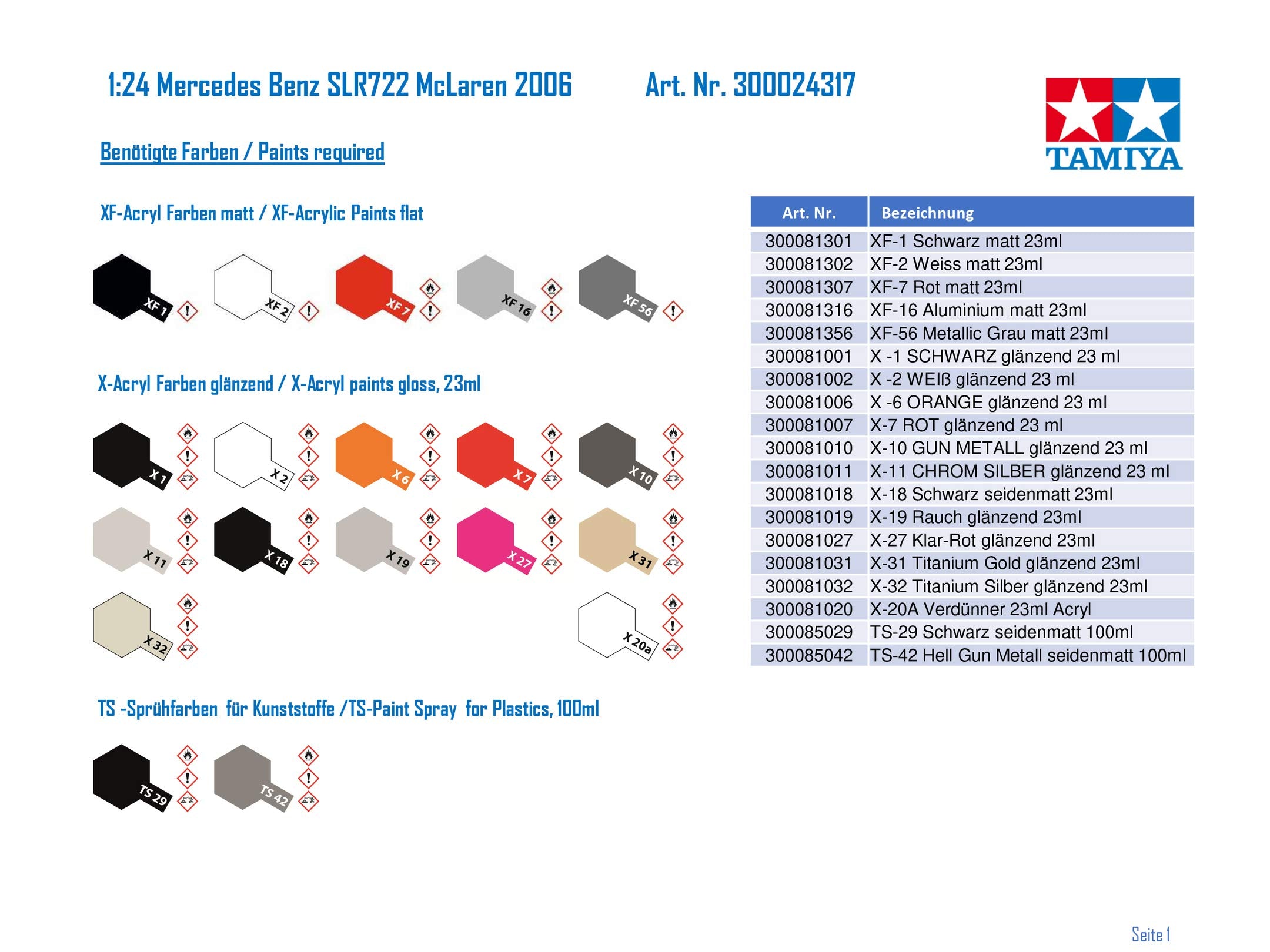 Tamiya 24317 1: 24 Mercedes Benz Slr722 Mclaren 06