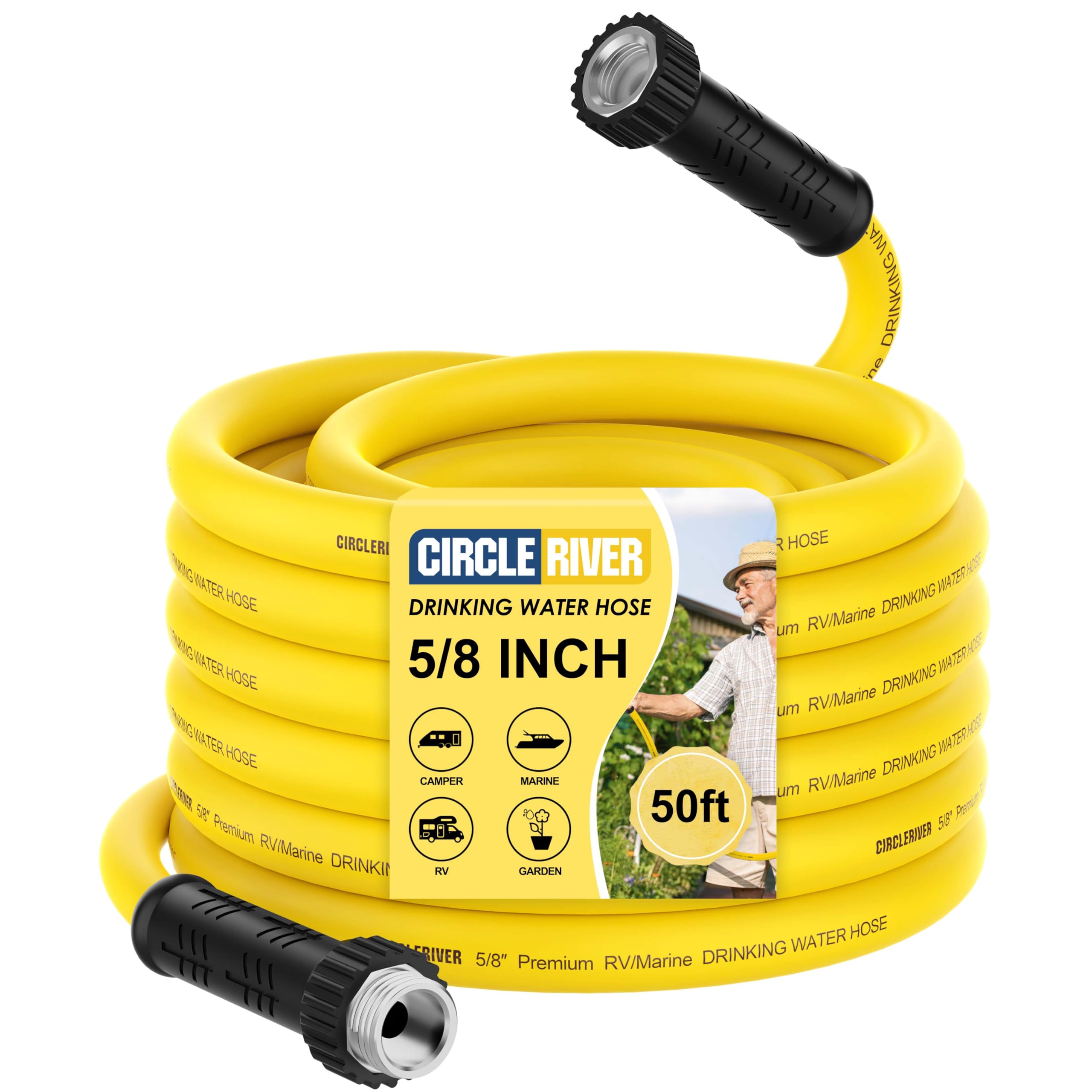 CircleRiver RV Drinking Water Hose 50FT with Storage Bag, 5/8'' Premium Fresh Water Hose for RV, Camping, Marine, Trailer and Tr