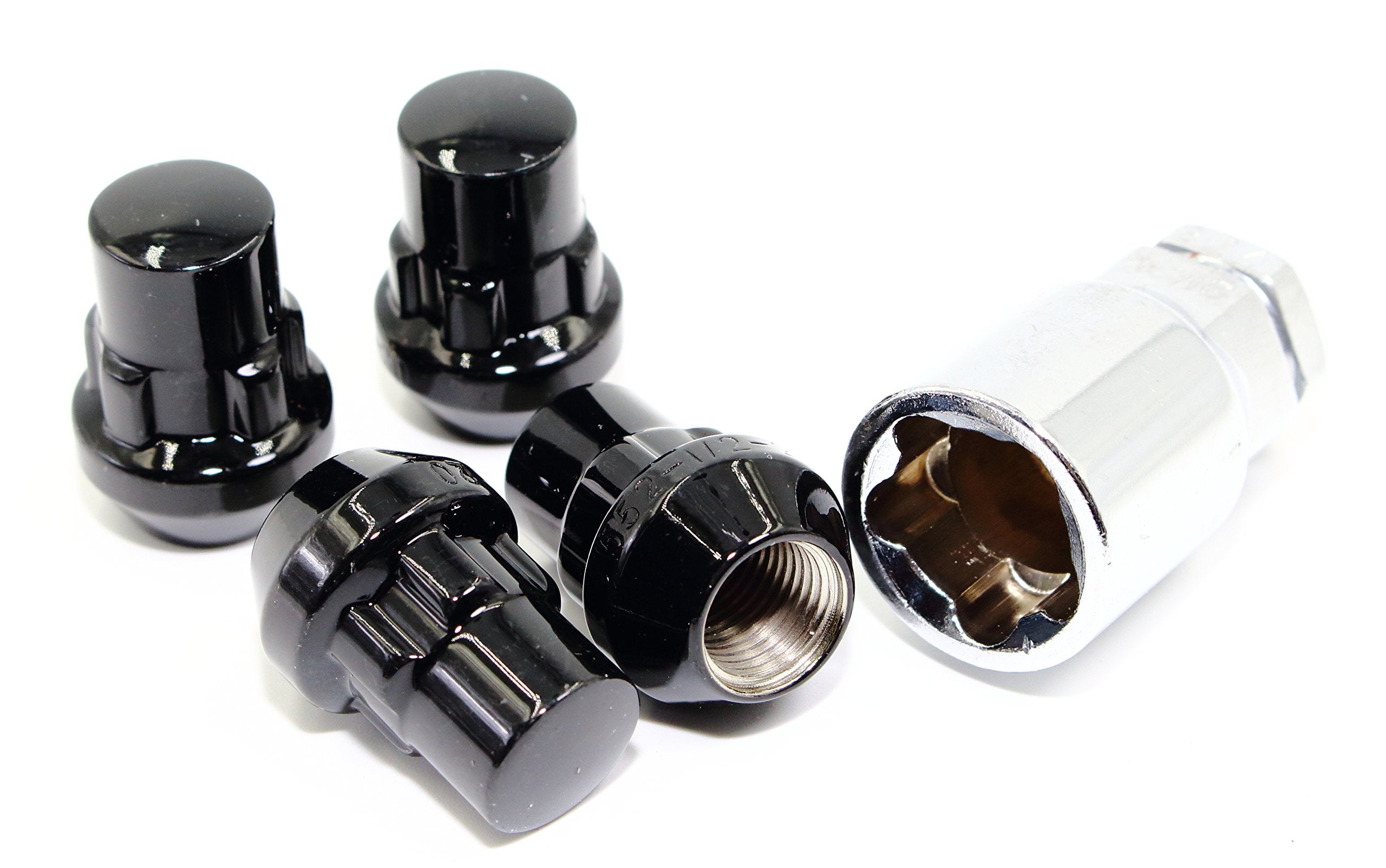 Set of 4 12x1.5 Veritek Gloss Black Acorn Bulge Tuner Conical Seat 1.40 Inch Security Wheel Locks for Aftermarket Wheels Honda A