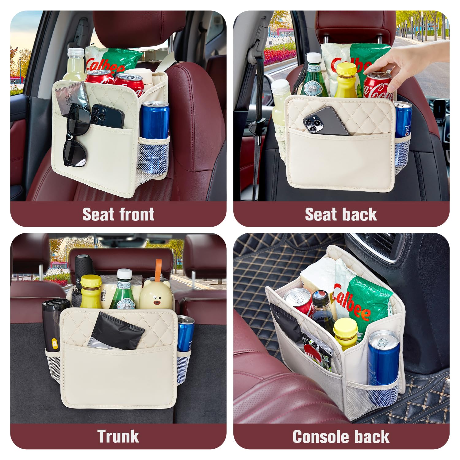 LXUNYI Car Seat Organizer,2 Pack Waterproof Pu Leather Backseat Car Organizer and Storage Bag Foldable Universal Hanging Car Sea