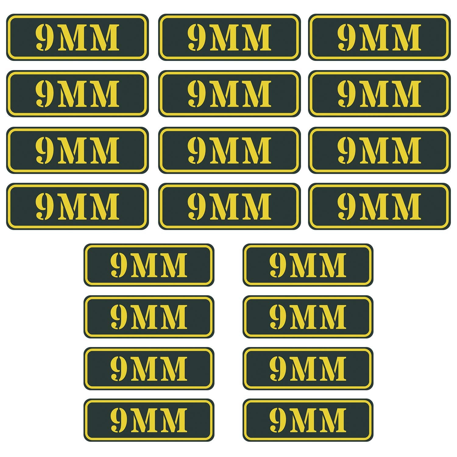 Aolamegs Ammo Can Vinyl Sticker Set Decal Label 9Mm 5.56 7.62 12Ga .22 .223 .308 .300 .380 .45 (20 Pack/9Mm)