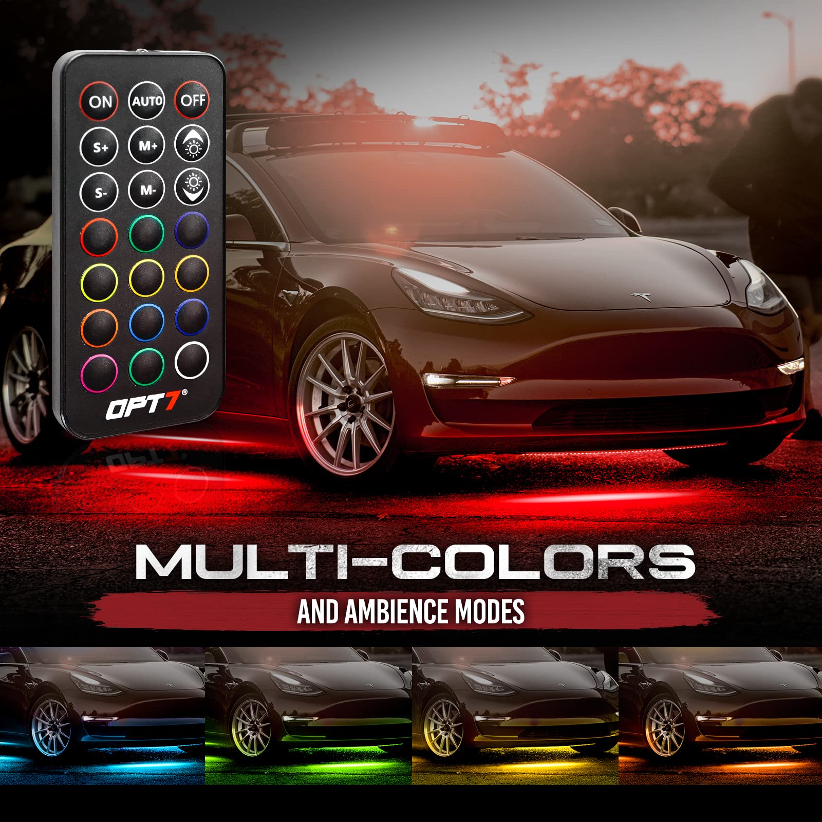 Opt7 Aura Flexible Underglow Car Lights With App & Remote Control, Exterior Neon Accent Underbody Lighting Kit, 4 Pcs Rgb Led Li