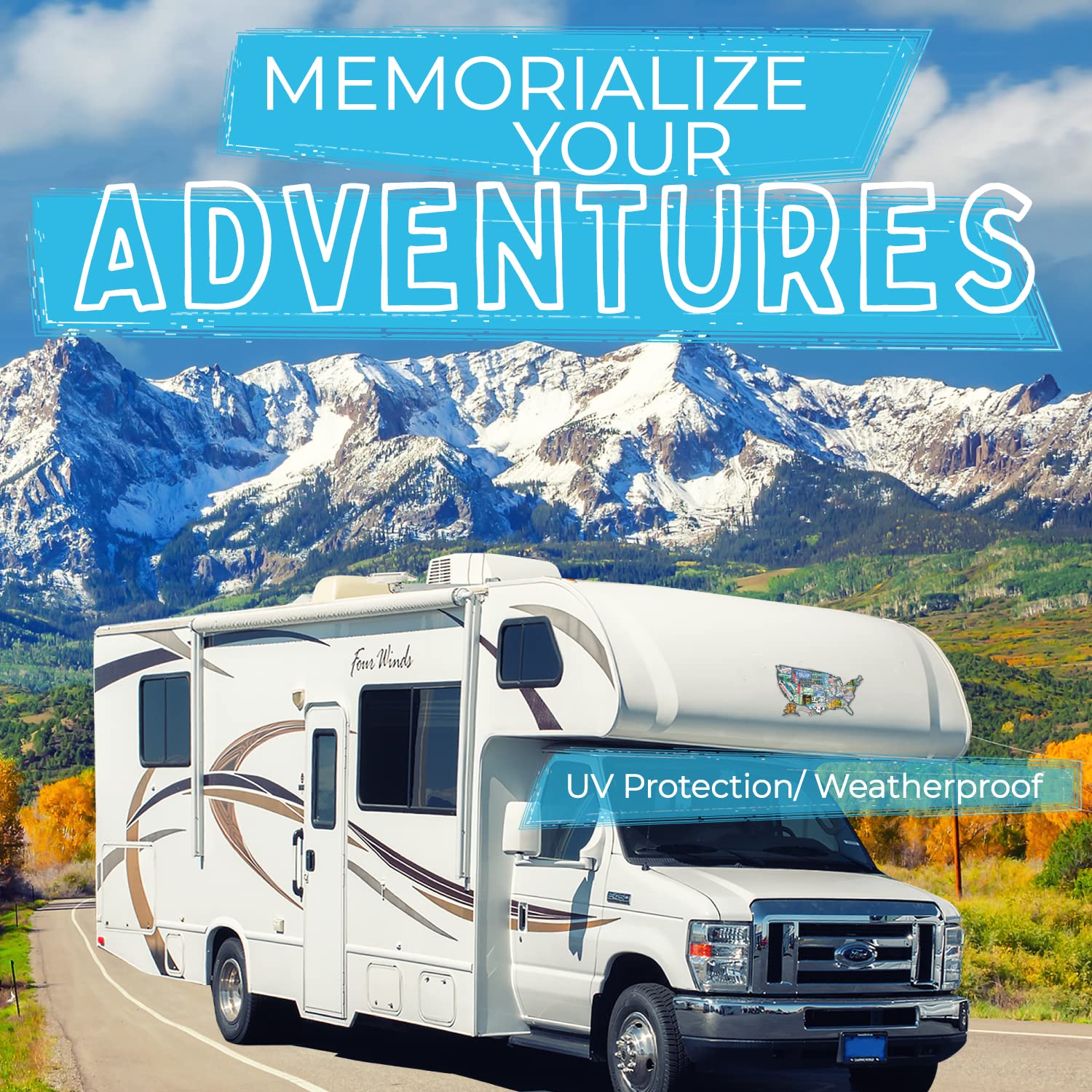 Rv State Travel Usa Map Vinyl Sticker - Camper Trailer Decals For Window With State Flag - Road Trip Map Of America - Waterproof, Uv Protection For Window, Door Or Wall (License Plate)