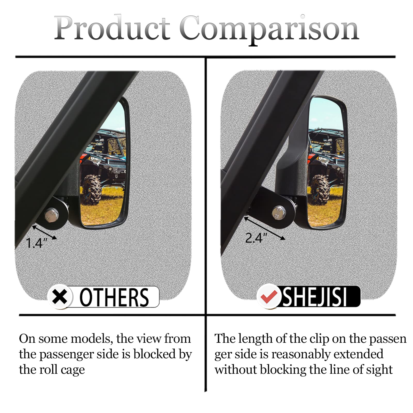 Ranger Side Mirror, Shejisi Utv Side Mirrors,Especially Improved The Length Of The Right Fixture, So That It Does Not Block The Line Of Sight, Compatible With Polaris Ranger General, Can-Am Defender