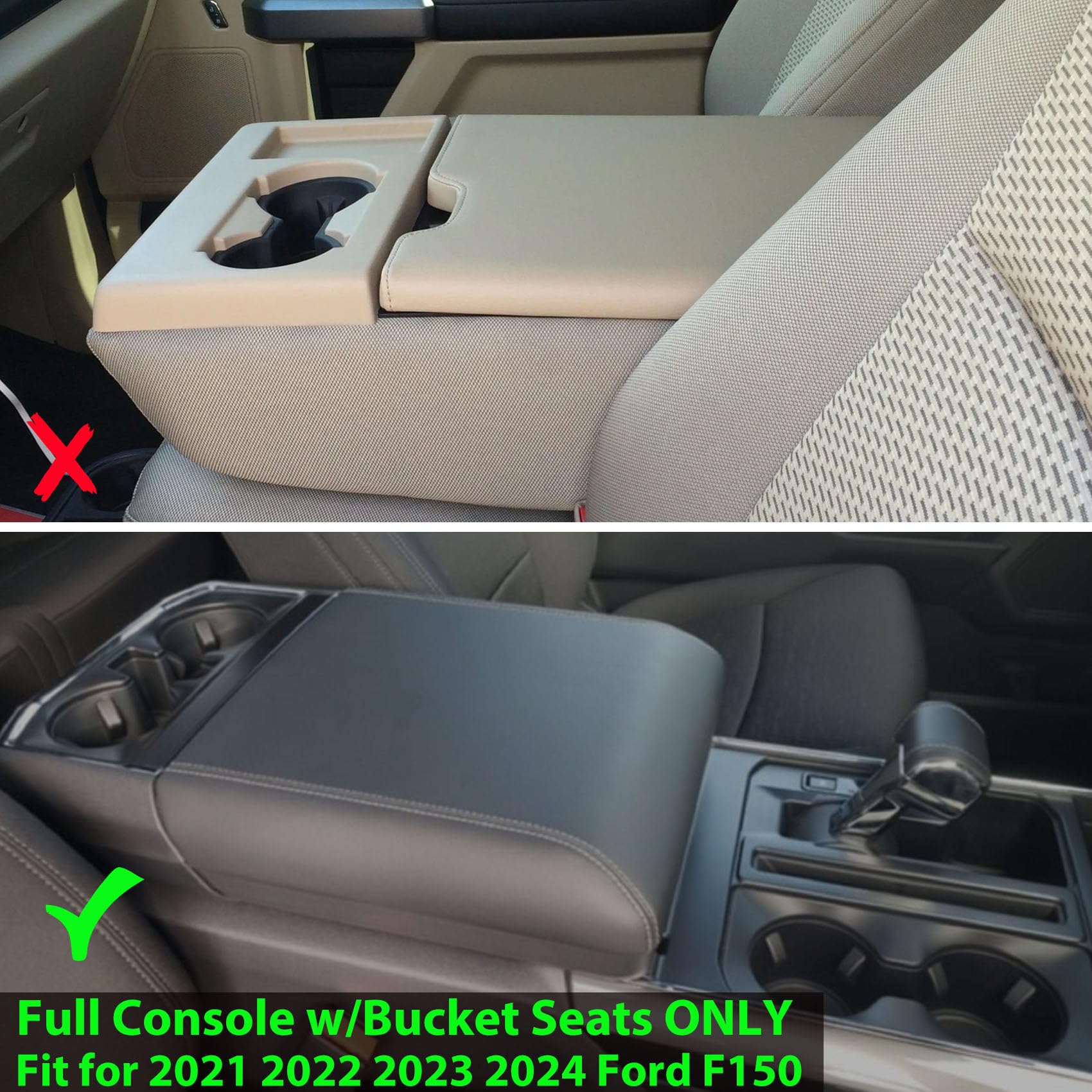 Zxiaochun Center Console Organizer Compatible With 2021 2022 2023 2024 2025 Ford F150 Interior Accessories, Armrest Box Insert Storage Tray (Full Console W/Bucket Seats Only)-Black Trim