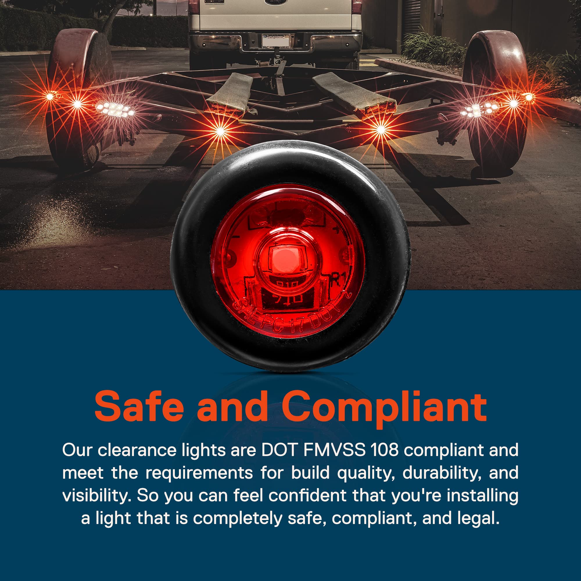 TRUE MODS 12pc 3/4' Inch Round Amber + Red Trailer 12V LED Marker Light [DOT FMVSS 108] [SAE P2PC] [Semi-Spherical Output] [IP67 Waterproof] [Bullet Style] Small Clearance Markers for Trailer Truck RV