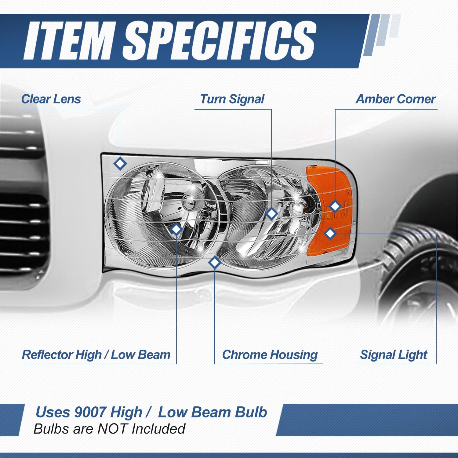 Auto Dynasty Headlight Assembly [Halogen Model] Compatible With Dodge Ram 1500 2500 3500 Pickup Truck 2002 2003 2004 2005, Drive