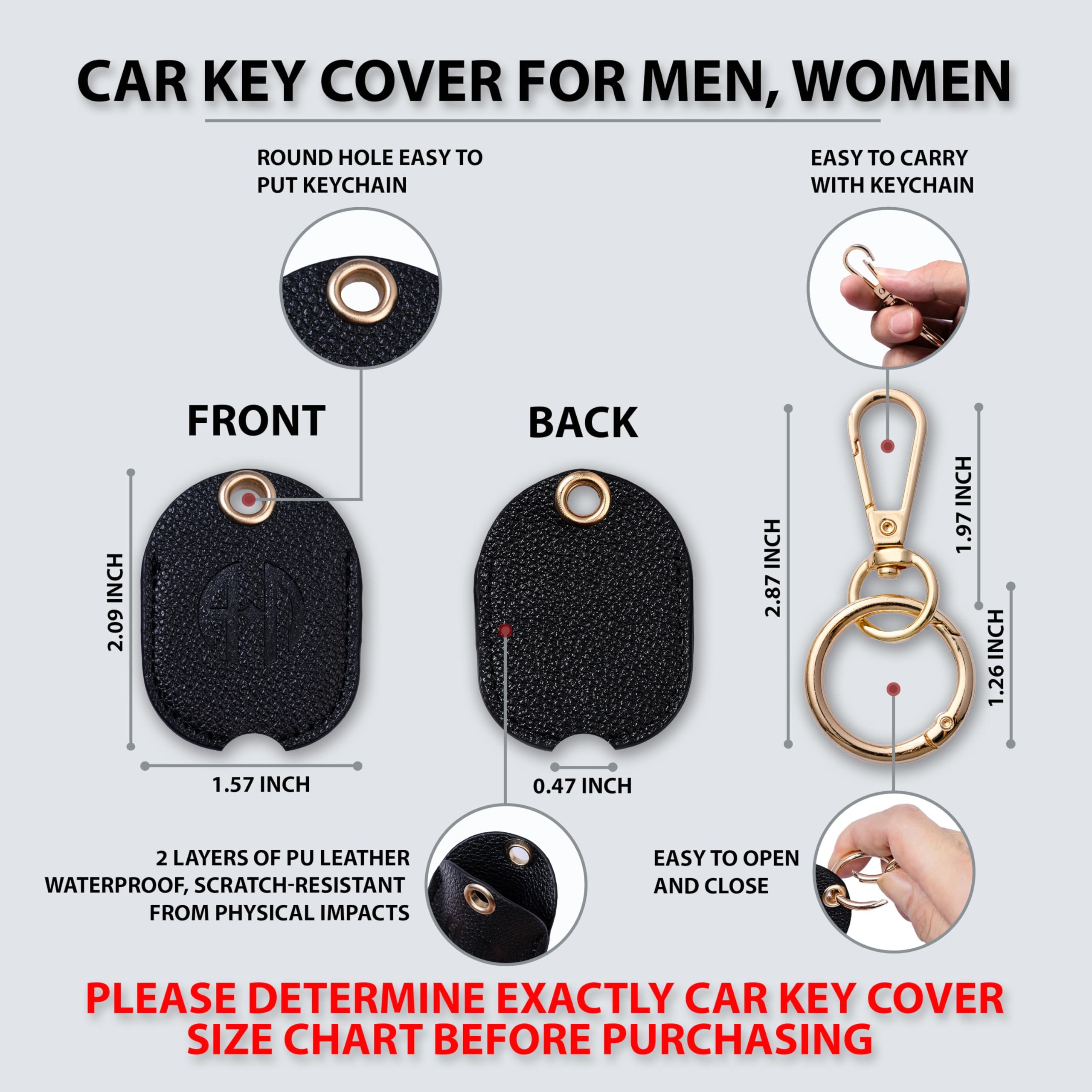 ANHBKAR Leather Keys Sleeve for Broken Car Key Loop Replacement - Cute Keychain Cover - Protector, Holder for Men & Women (Small