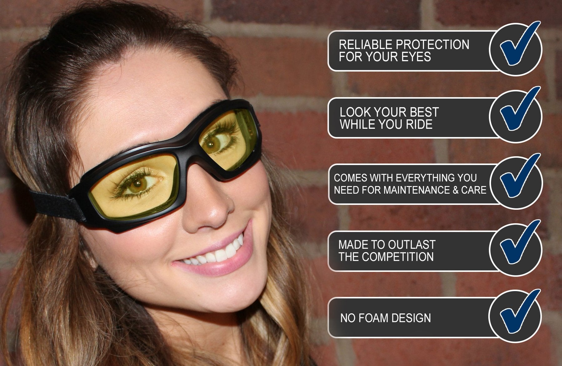 Motorcycle Riding Goggles: Heavy-Duty Riding Goggles''No Foam'' Design w/Hard Case, Microfiber Cleaning Cloth & Pouch Included b