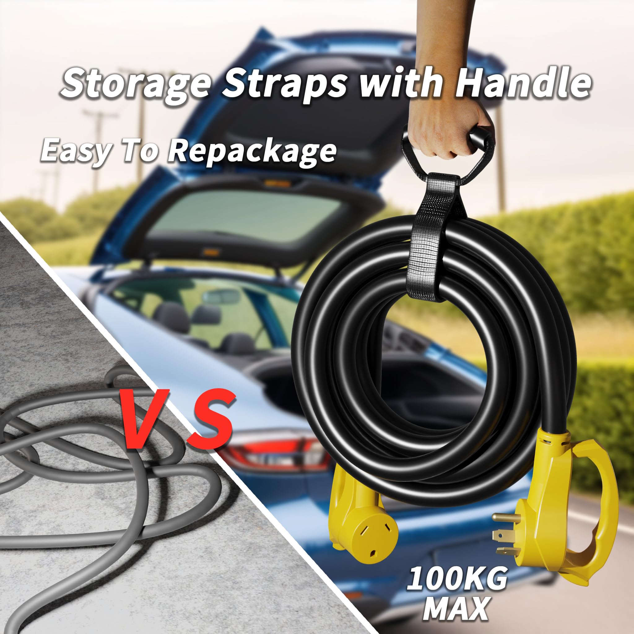 Plugsaf 50 Ft 30 Amp Rv Extension Cord Outdoor With Grip Handle, Flexible Heavy Duty 10/3 Gauge Stw Rv Power Cord Waterproof Wit