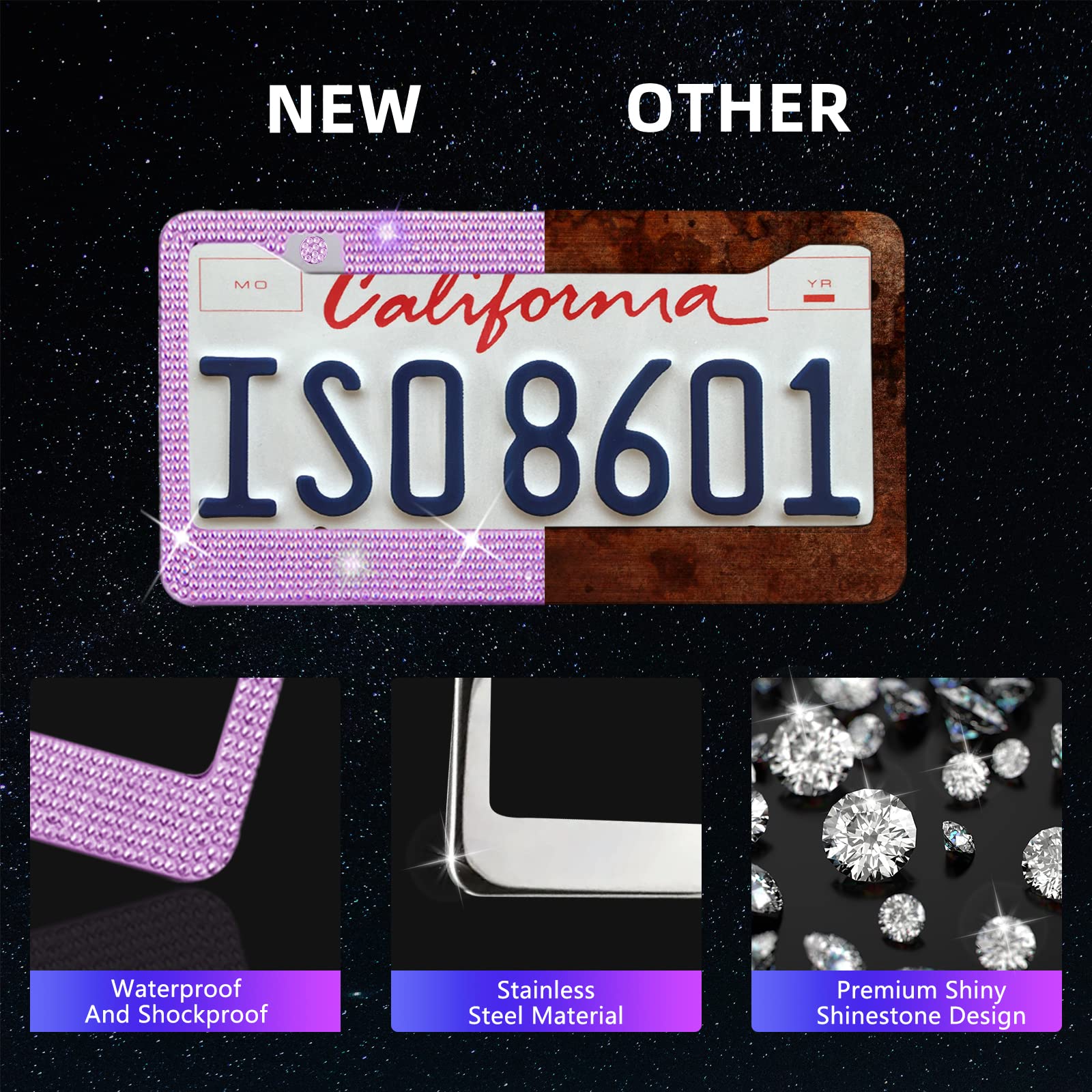 25Pcs Bling Car Parts Set,Bling Car Parts Set Female Universal Fit 15 Inches,Bling Iicense Plate Frame,Bling Center Console Cove