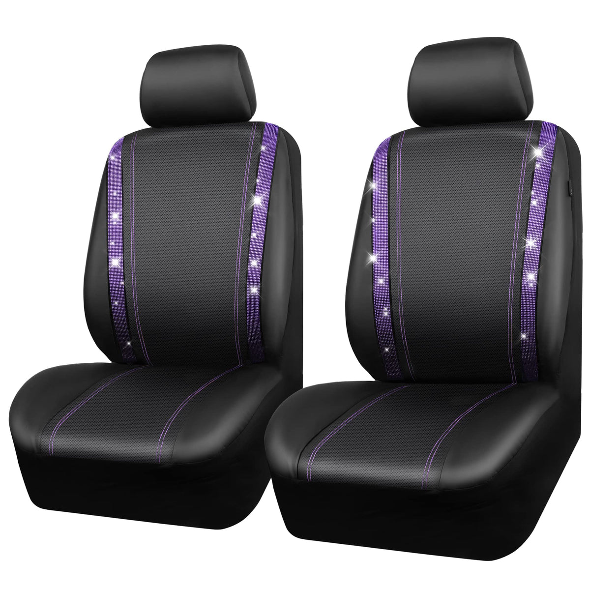 CAR PASS Leather Diamond Bling Car Seat Cover 2 Front Interior Sets, Waterproof Universal Shining Glitter Crystal Sparkle Fit fo