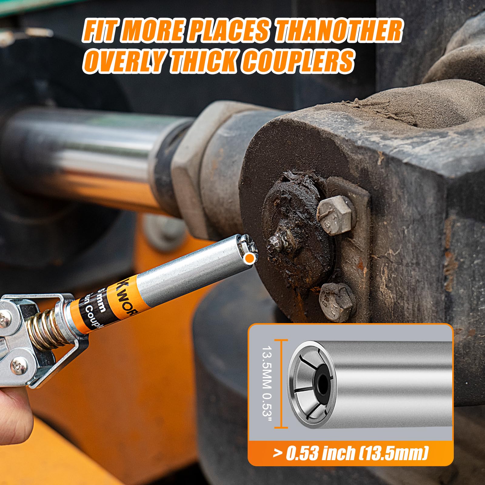 THINKWORK Grease Gun Coupler, Double Handle Extra Reach Upgrade, Strong Lock on Greases Gun Couplers, 12000 PSI Quick Release Gr