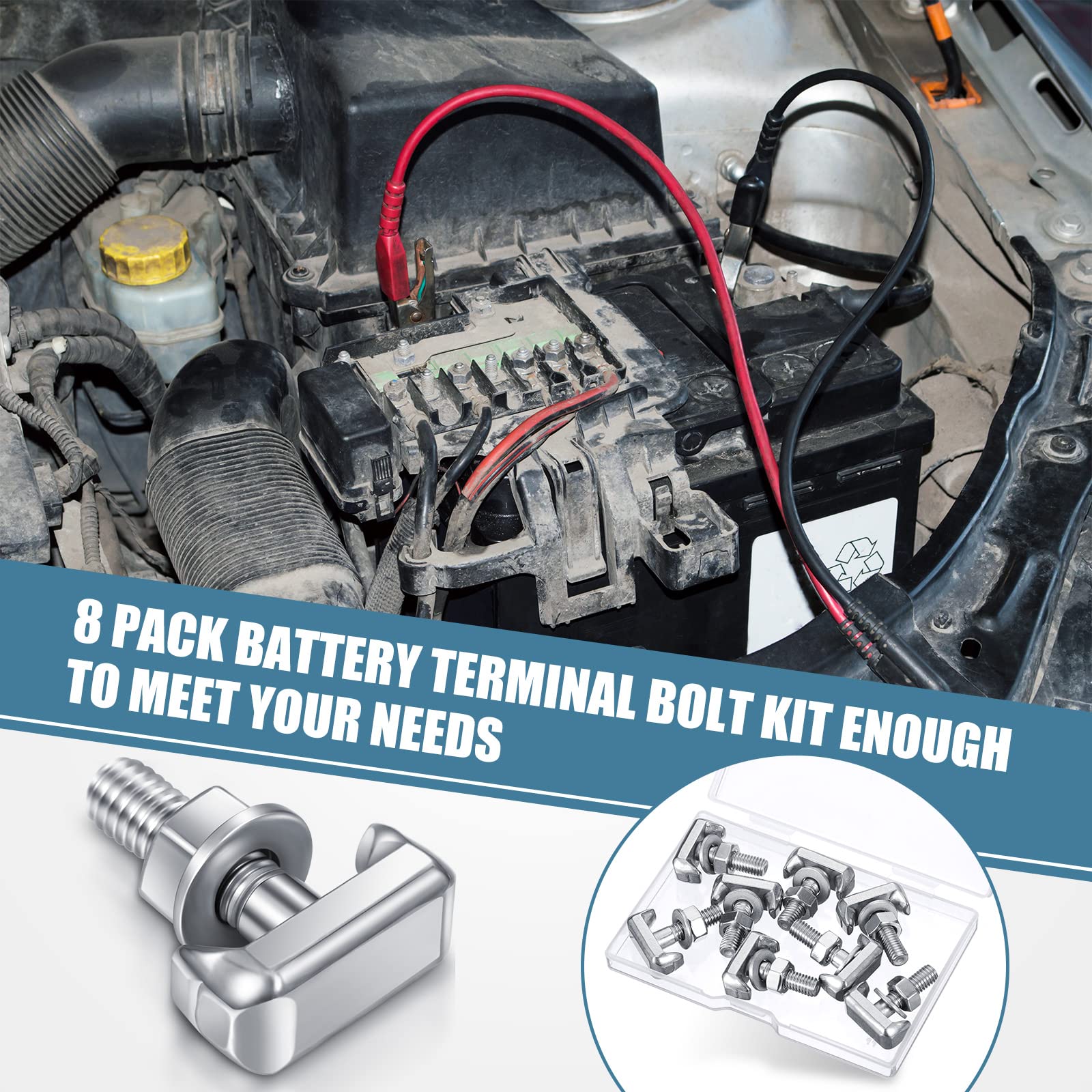 Tallew 8 Pcs Battery Terminal Bolt Kit Replacement Battery Terminal T Bolt Battery Terminal Nuts Car Battery Cable Extender T Bo