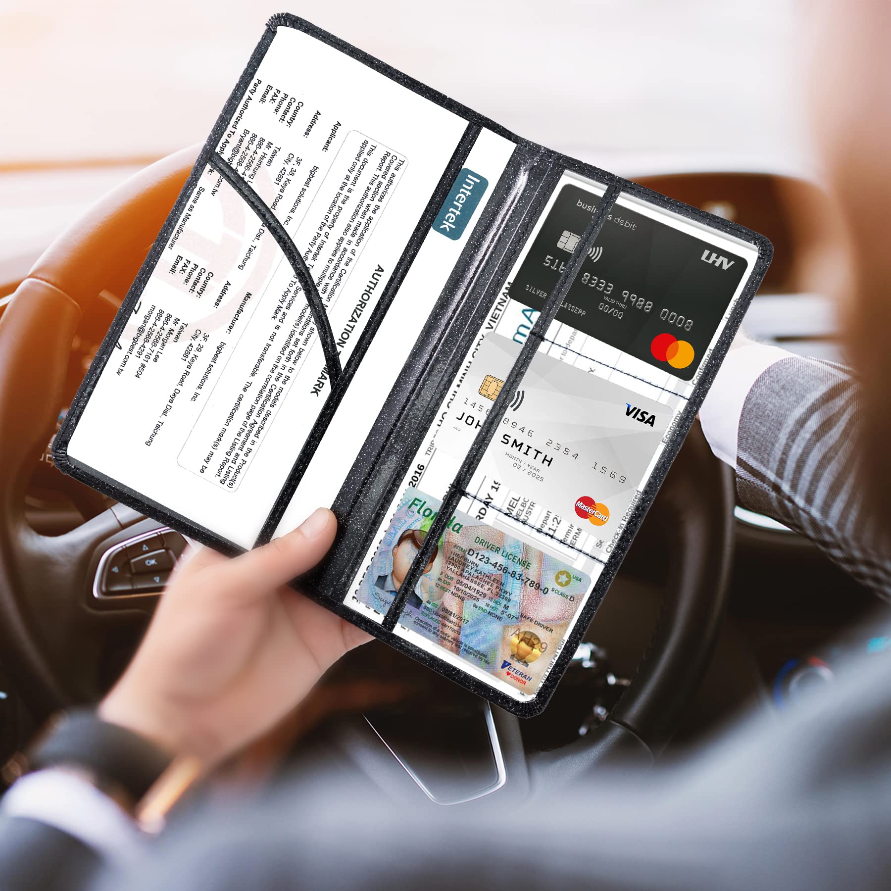 Dalueery.H Car Registration and Insurance Holder Registration and Insurance Card Holder Car Essentials for Women(bling black)