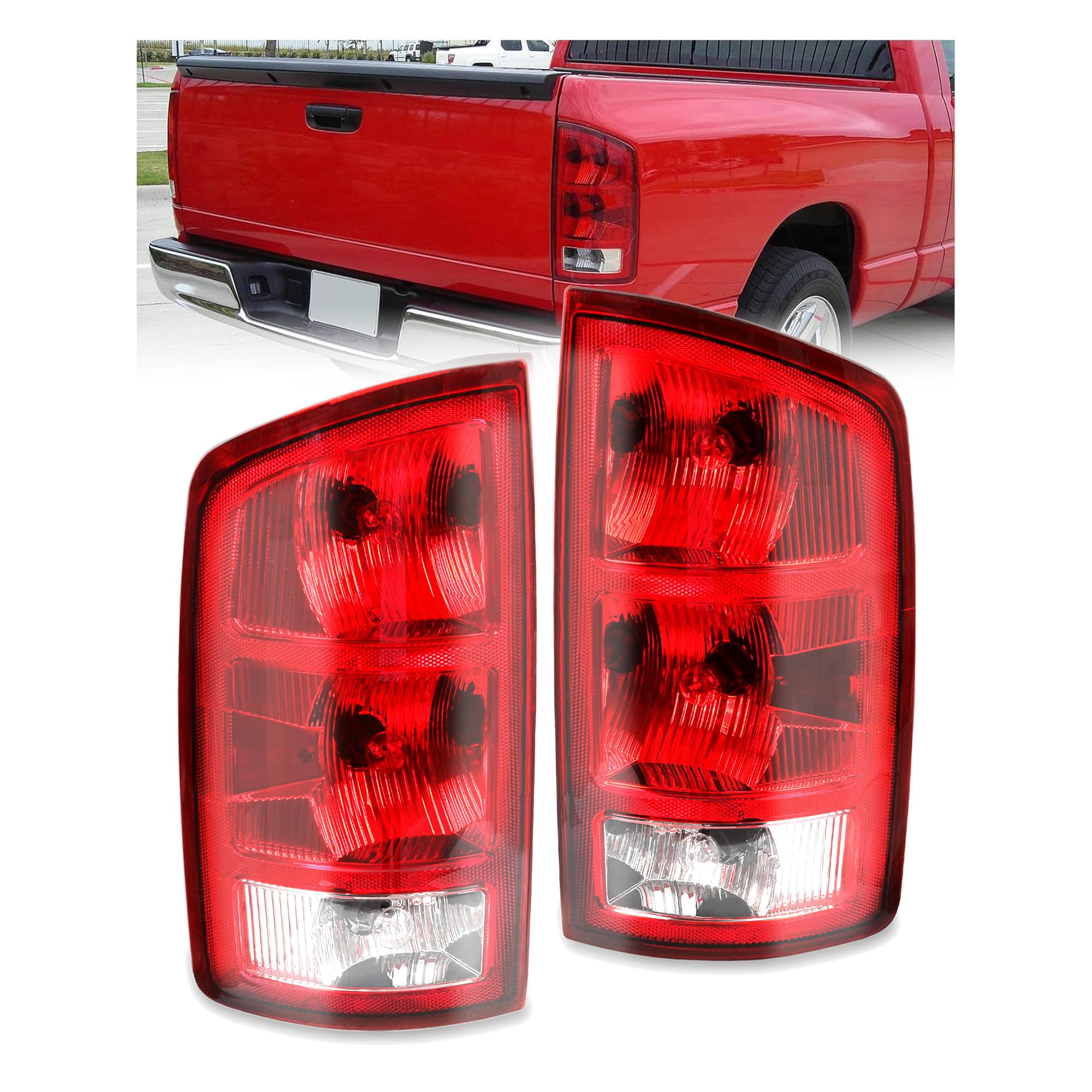 Ecotric Tail Light Compatible With 2002-2006 Dodge Ram 1500 / Compatible With 2003-2006 Ram 2500 3500 Taillight Turn Signal Ligh