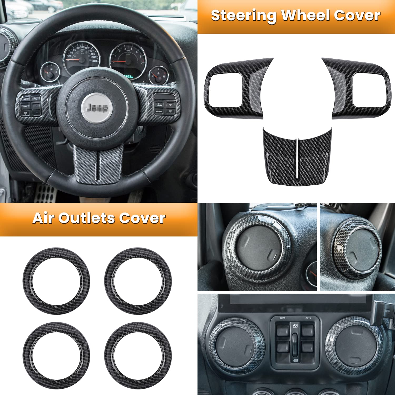 18 Pcs Full Set Interior Decoration Trim Kit Steering Wheel Center Console Door Handle Air Conditioning Vent Cup Holder Gear Cov