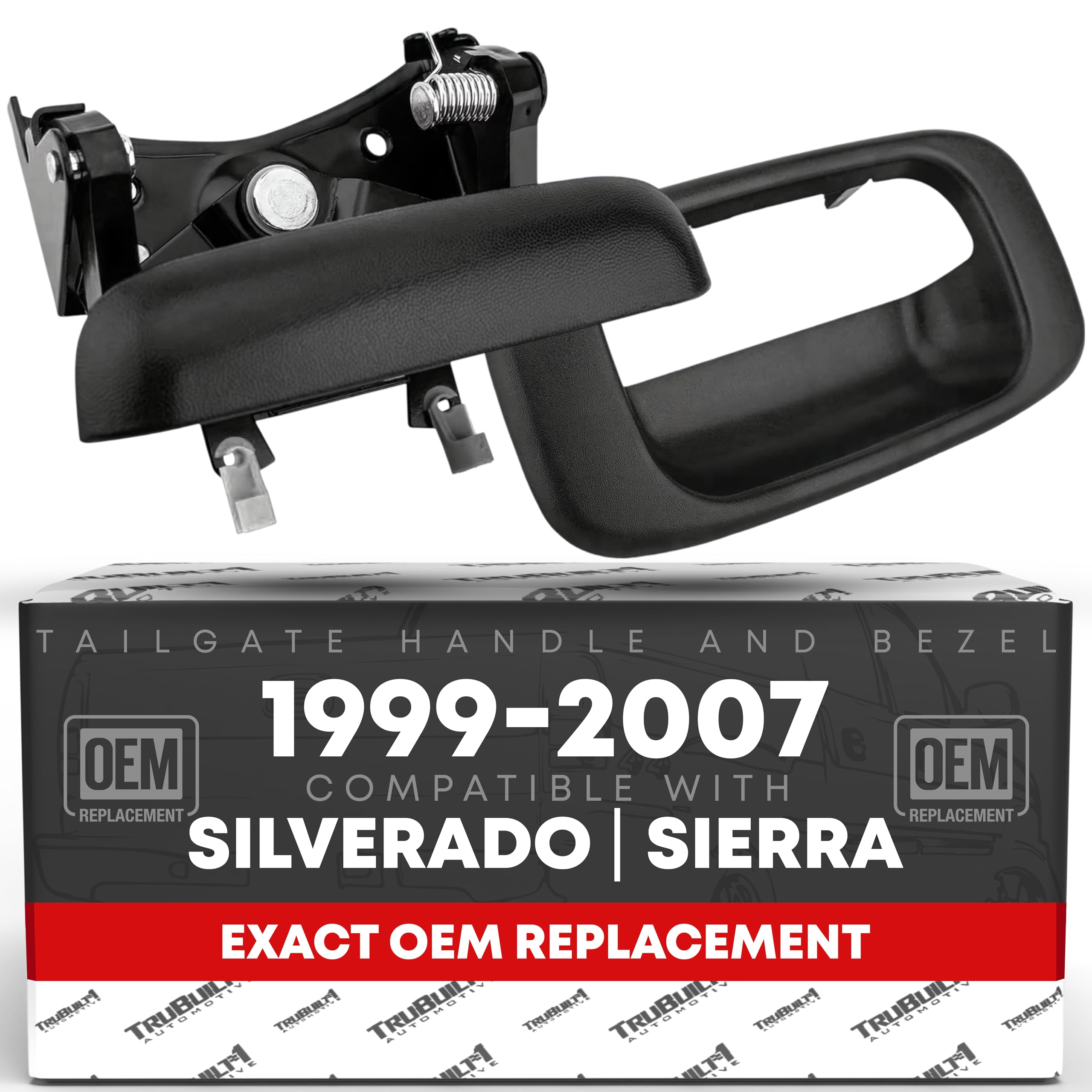 TRUBUILT1 AUTOMOTIVE Tailgate Handle Latch and Bezel Trim with Rod Clips | for 1999-2007 Chevy Silverado GMC Sierra 1500 2500 35
