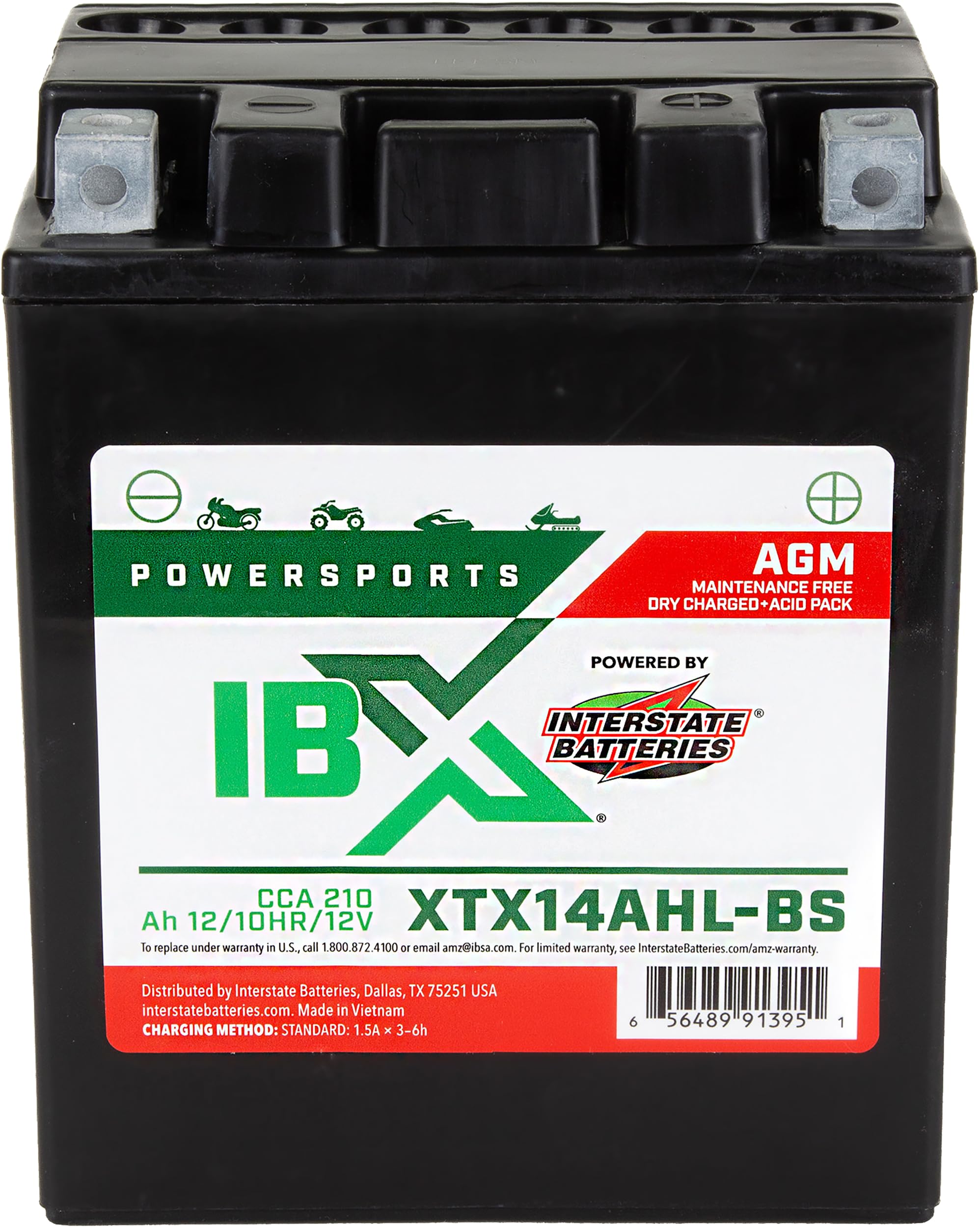 Interstate Batteries Ytx14Ahl-Bs 12V 12Ah Powersports Battery 210Cca Agm Rechargeable Replacement Battery For Motorcycles, Snowm