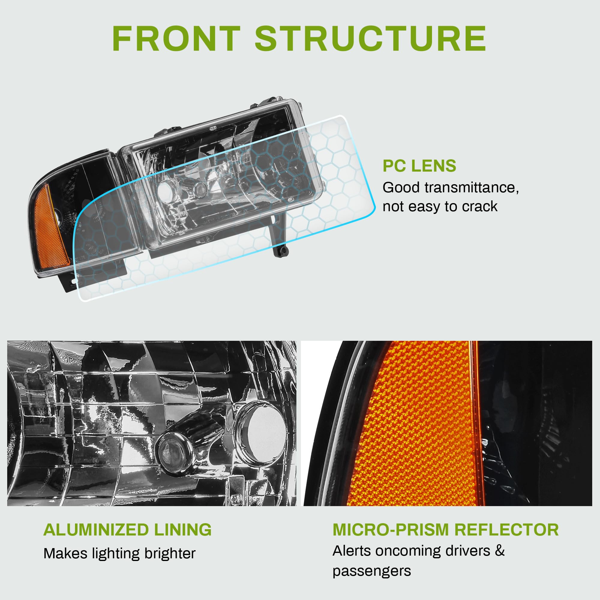 Autosaver88 Headlight Assembly Compatible With 1994-2001 Dodge Ram 1500/1994 1995 1996 1997 1998 1999 2000 2001 2002 Dodge Ram P