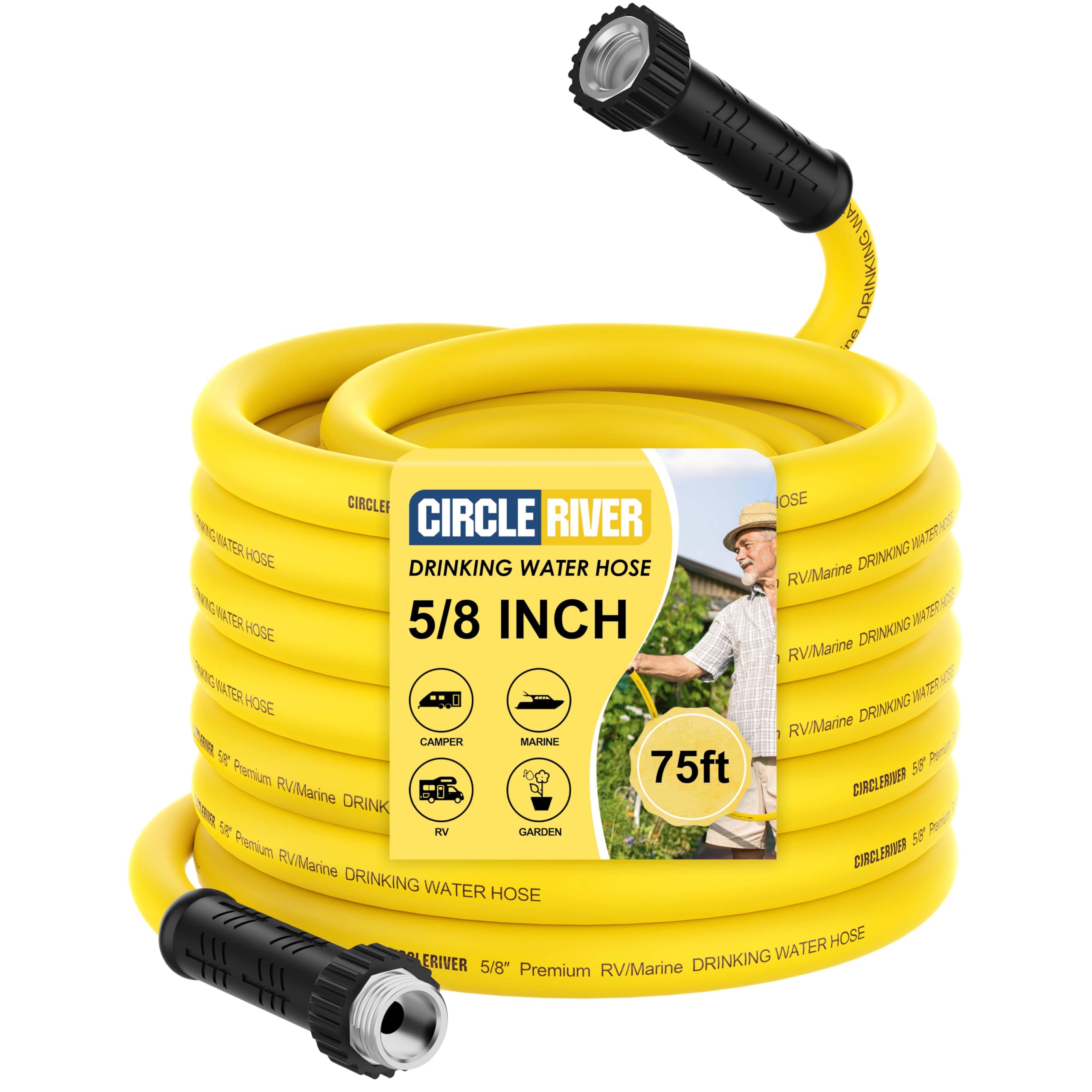 Circleriver Rv Drinking Water Hose 75Ft With Storage Bag, 5/8'' Premium Fresh Water Hose For Rv, Camping, Marine, Trailer And Tr