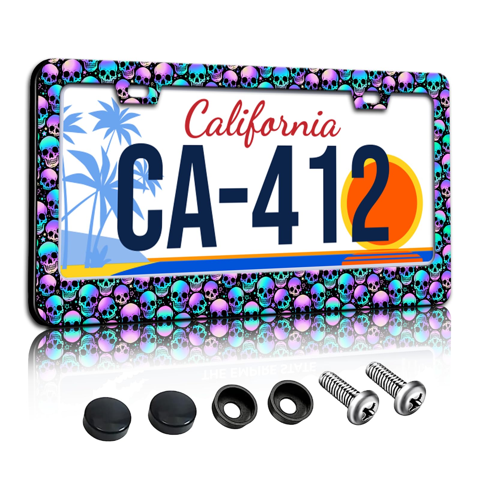 Skull License Plate Frames Halloween Skeleton License Plate Holder for Car Decor Parts Personalized Stainless Steel License Plat