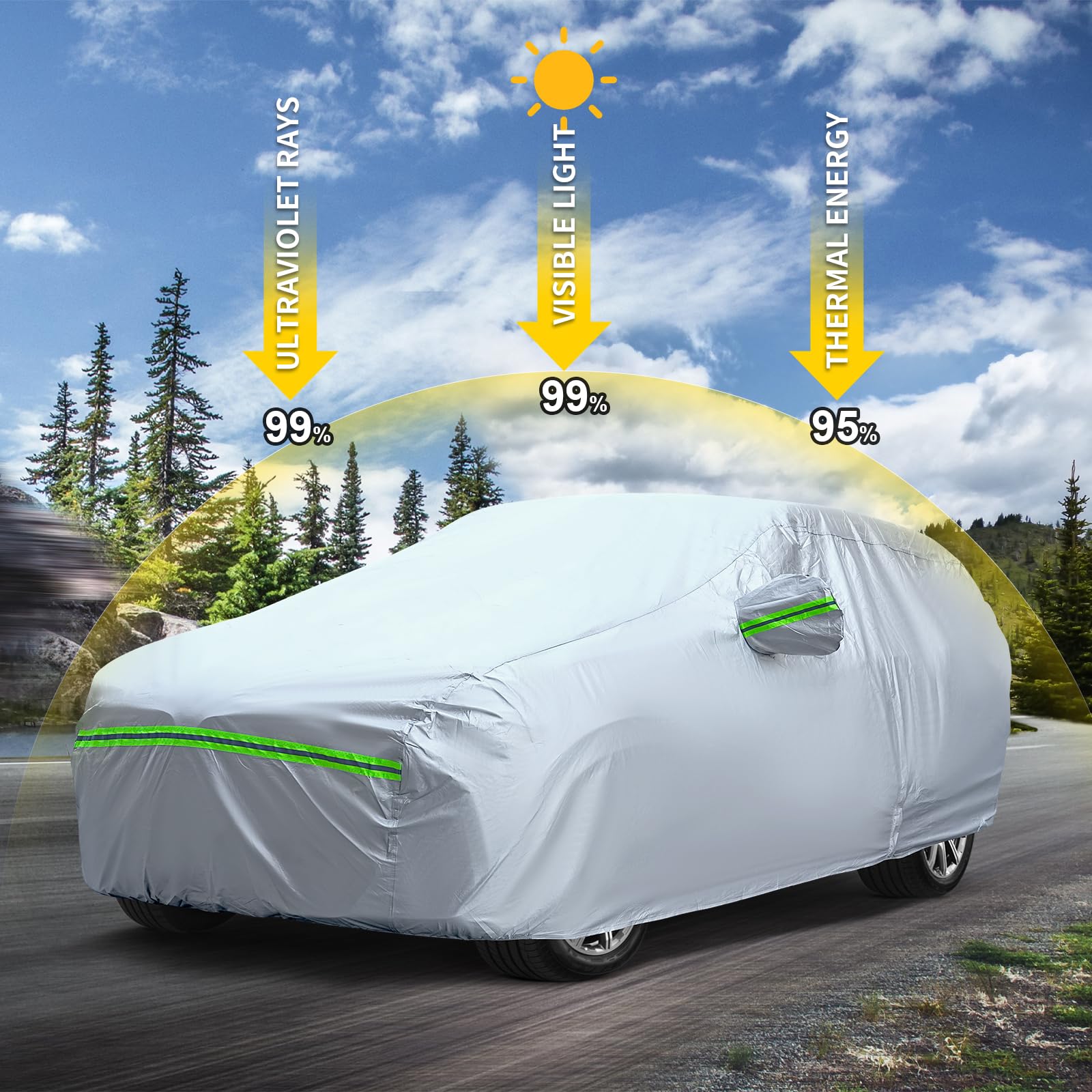 Quyddc Full Car Cover Universal 6 Layers Outdoor Thicked All Weather Cover, Sunshield, Waterproof, Snow Proof, Uv Proof, Scratch