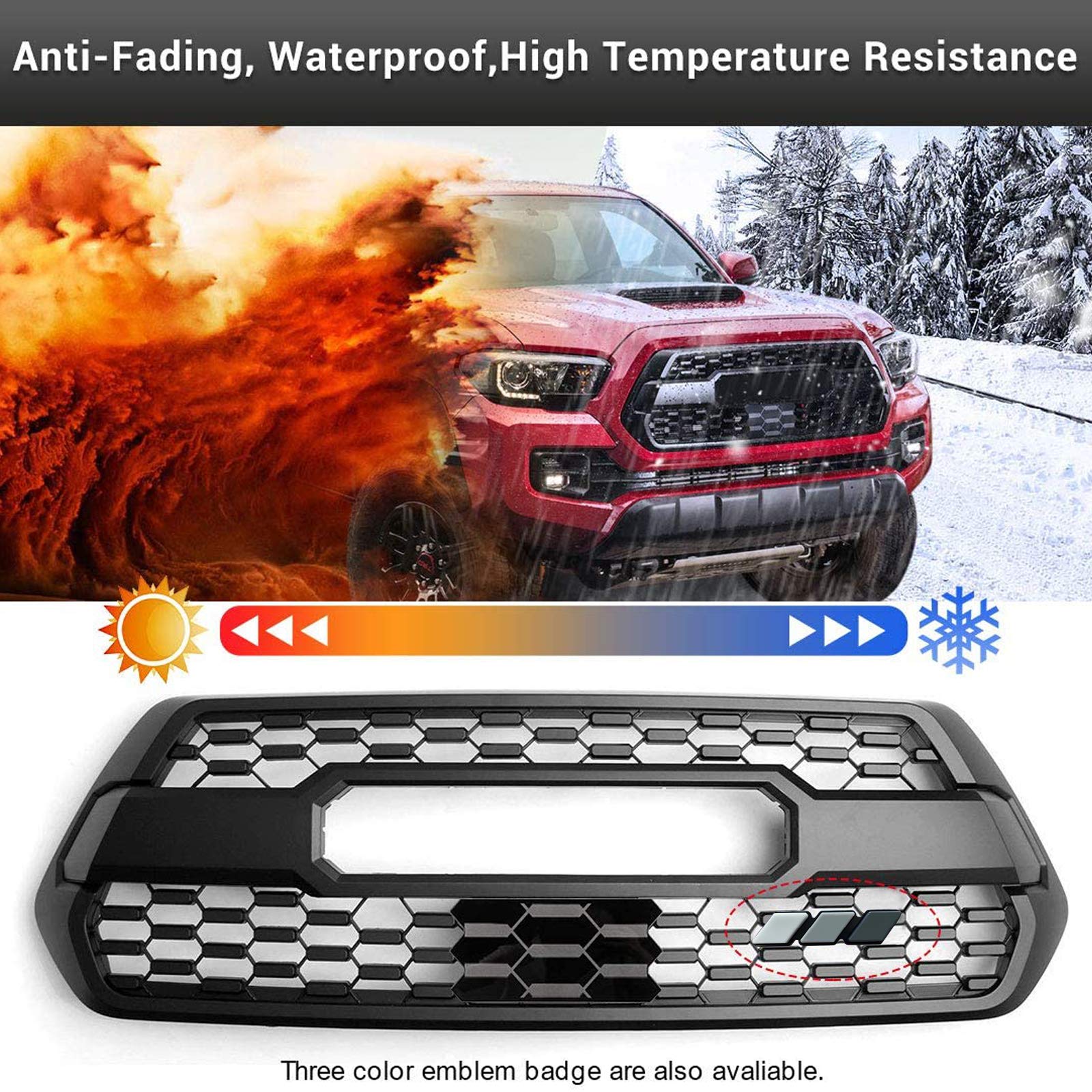 Tri-Color Front Grill Badge Emblem For Tacoma 4 Runner Tundra Sequoia Rav4 Highlander(White/Gray/Black