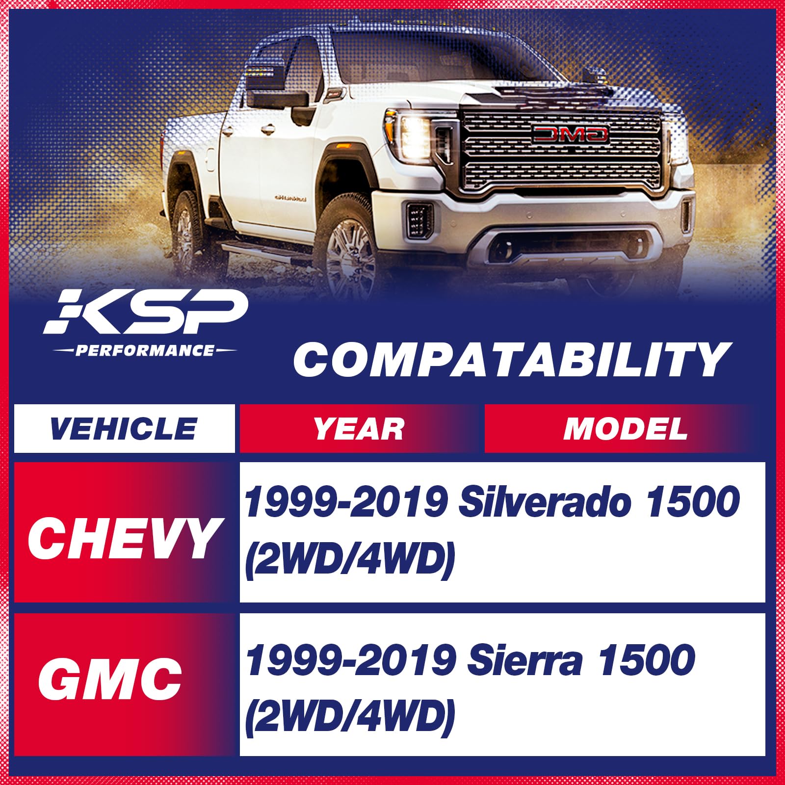 KSP 3'' Silverado Rear Lift Block, 3in Rear Lift Kits Compatible with Chevy Silverado 1500 1999-2019, 2pc Rear Lift Block with 4