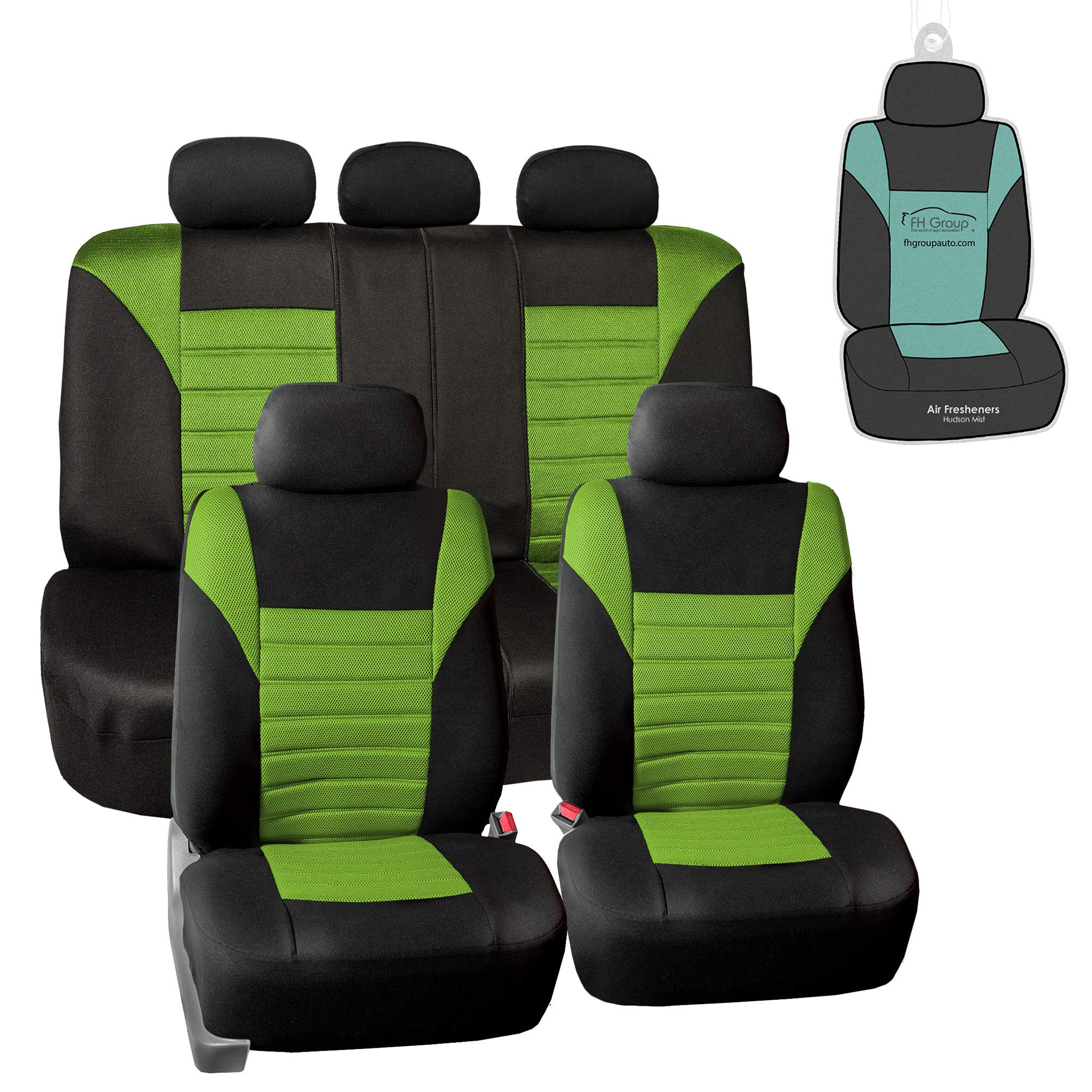 Fh Group Automotive Car Seat Covers Full Set Premium 3D Air Mesh Green And Black Seat Covers, Airbag Compatible And Split Bench