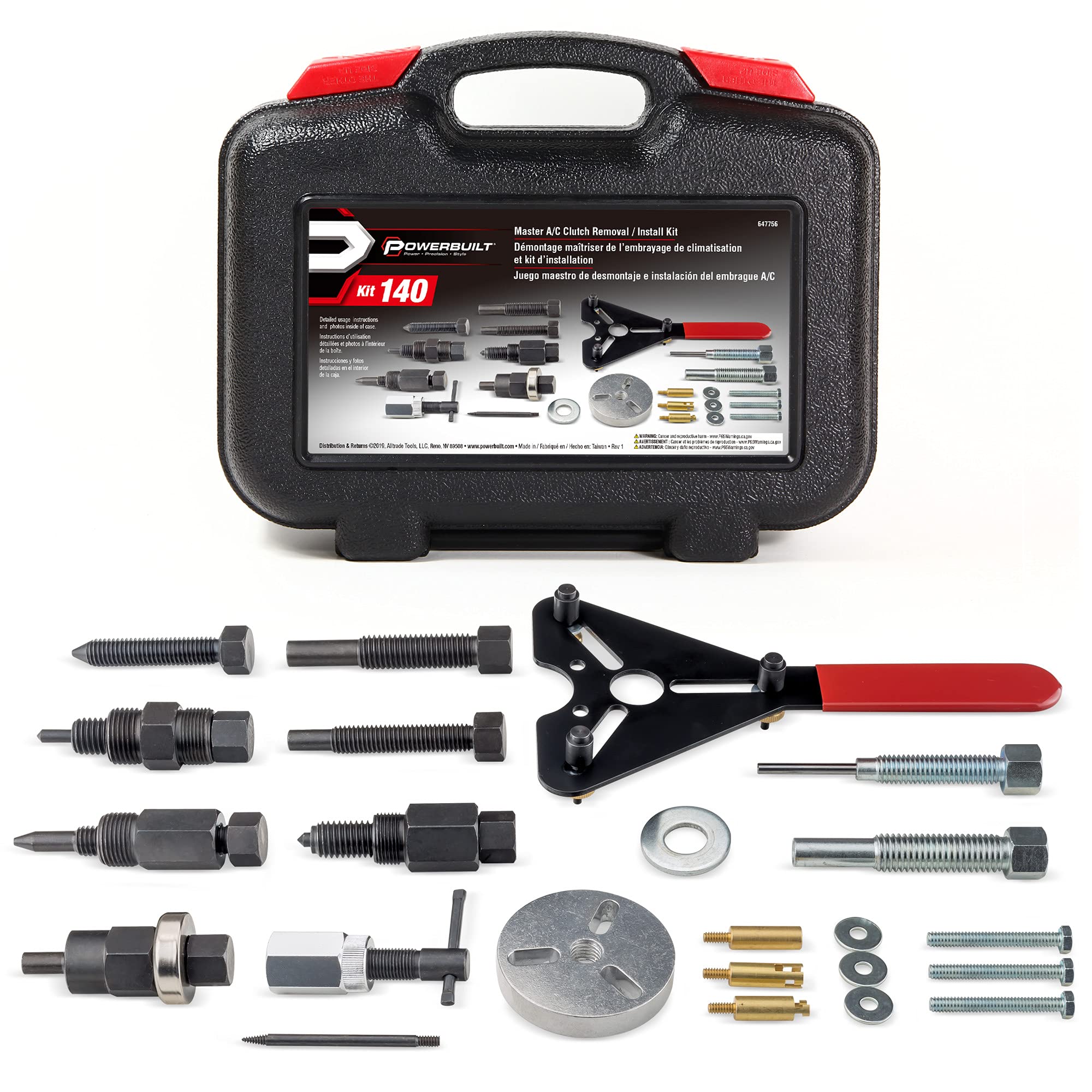 Powerbuilt Master AC Clutch Removal & Installation Tool Kit, Service Automotive AC Compressor Clutches, Holding Tool, Installer,