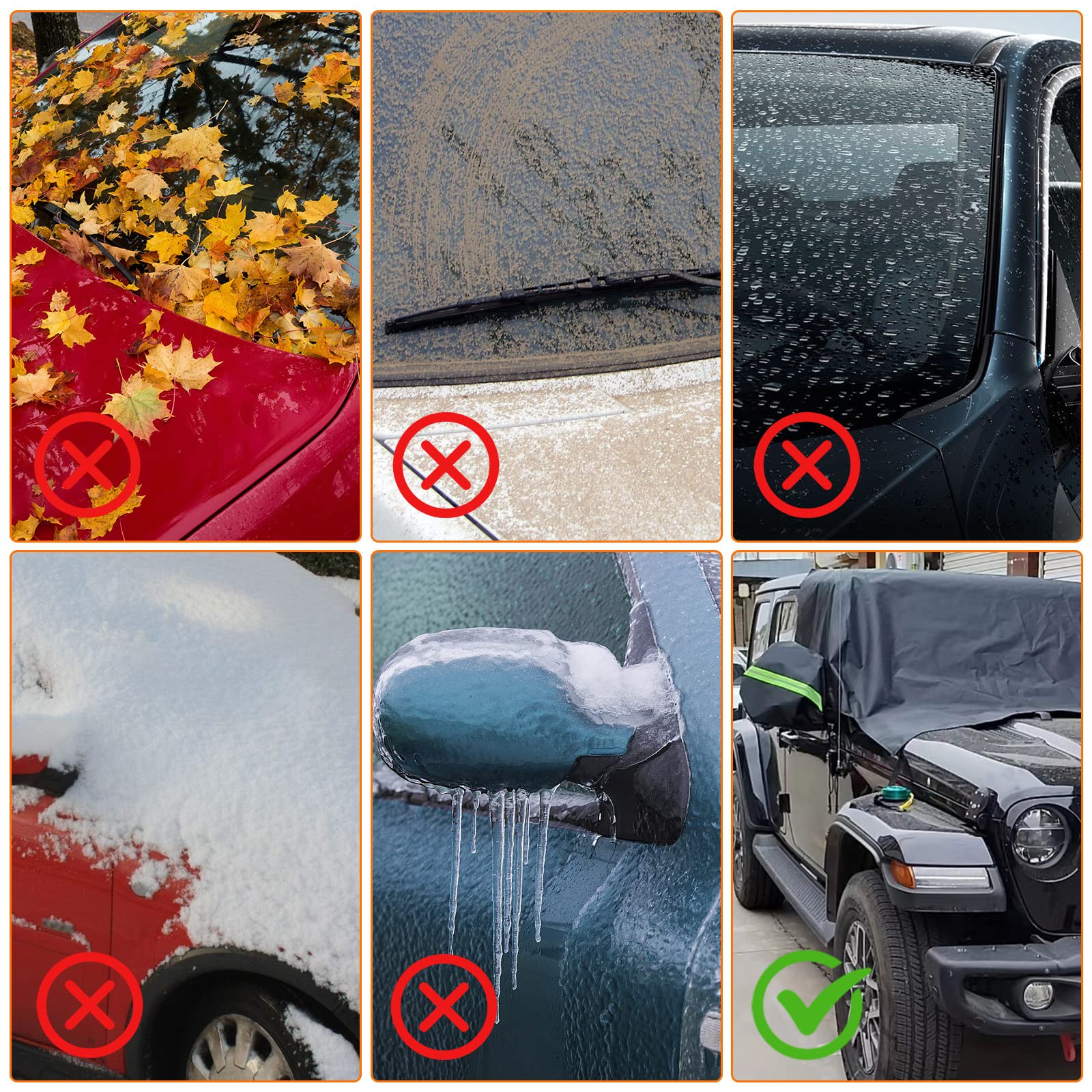 Windshield & Front Side Window Snow Cover Replace For Jeep Wrangler/Jeep Gladiator, 600D Oxford Cloth Windshield Cover With Mirr