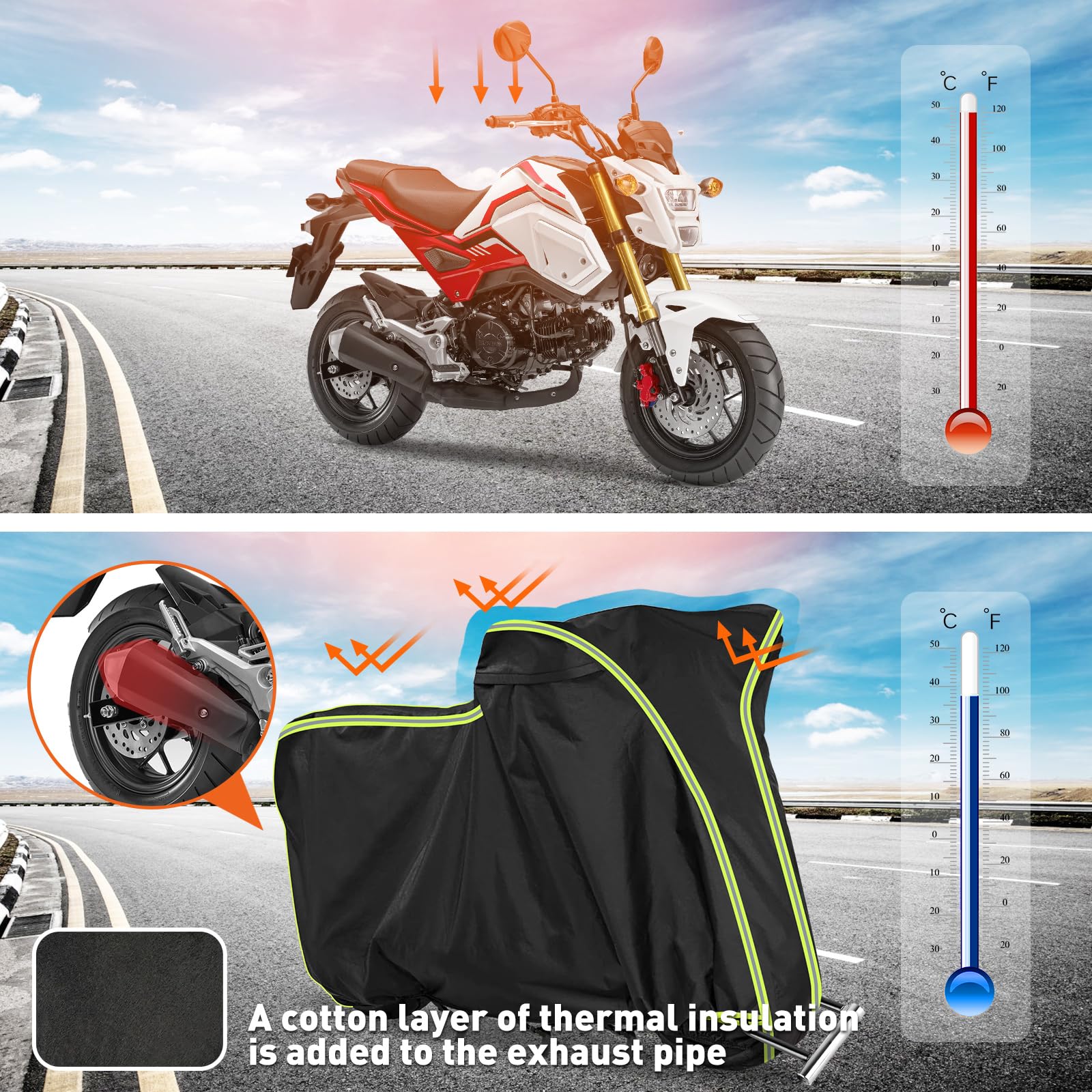 Qunsunus Motorcycle Cover For Grom Msx125/Navi/Monkey, All-Weather Motorcycle Cover With Vent Holes And Lock Holes, Waterproof O